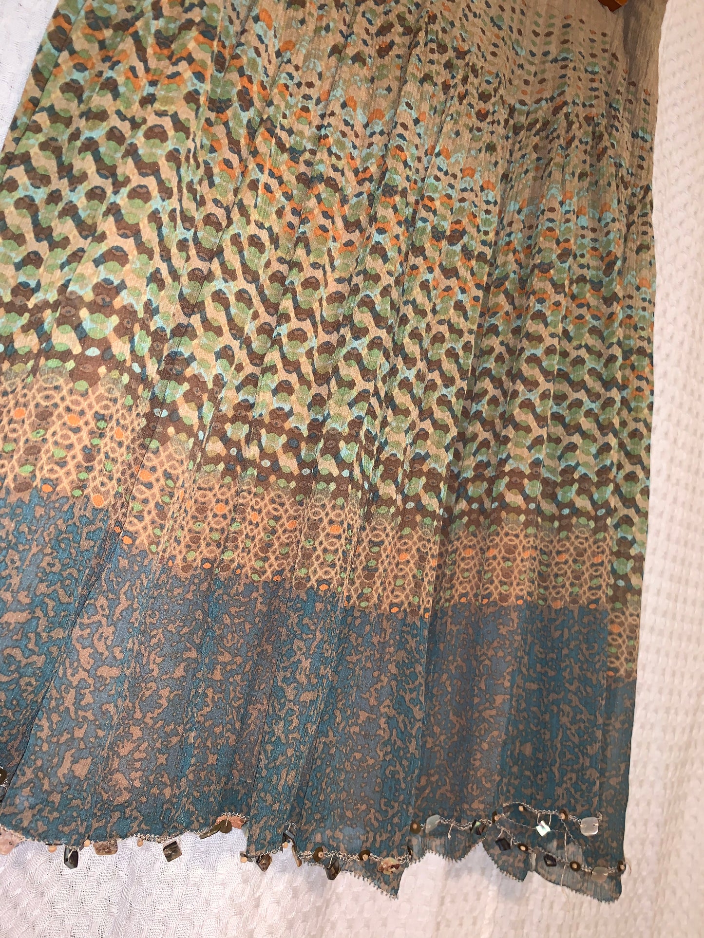 Elie Tahari Midi Boho Green and Brown Skirt