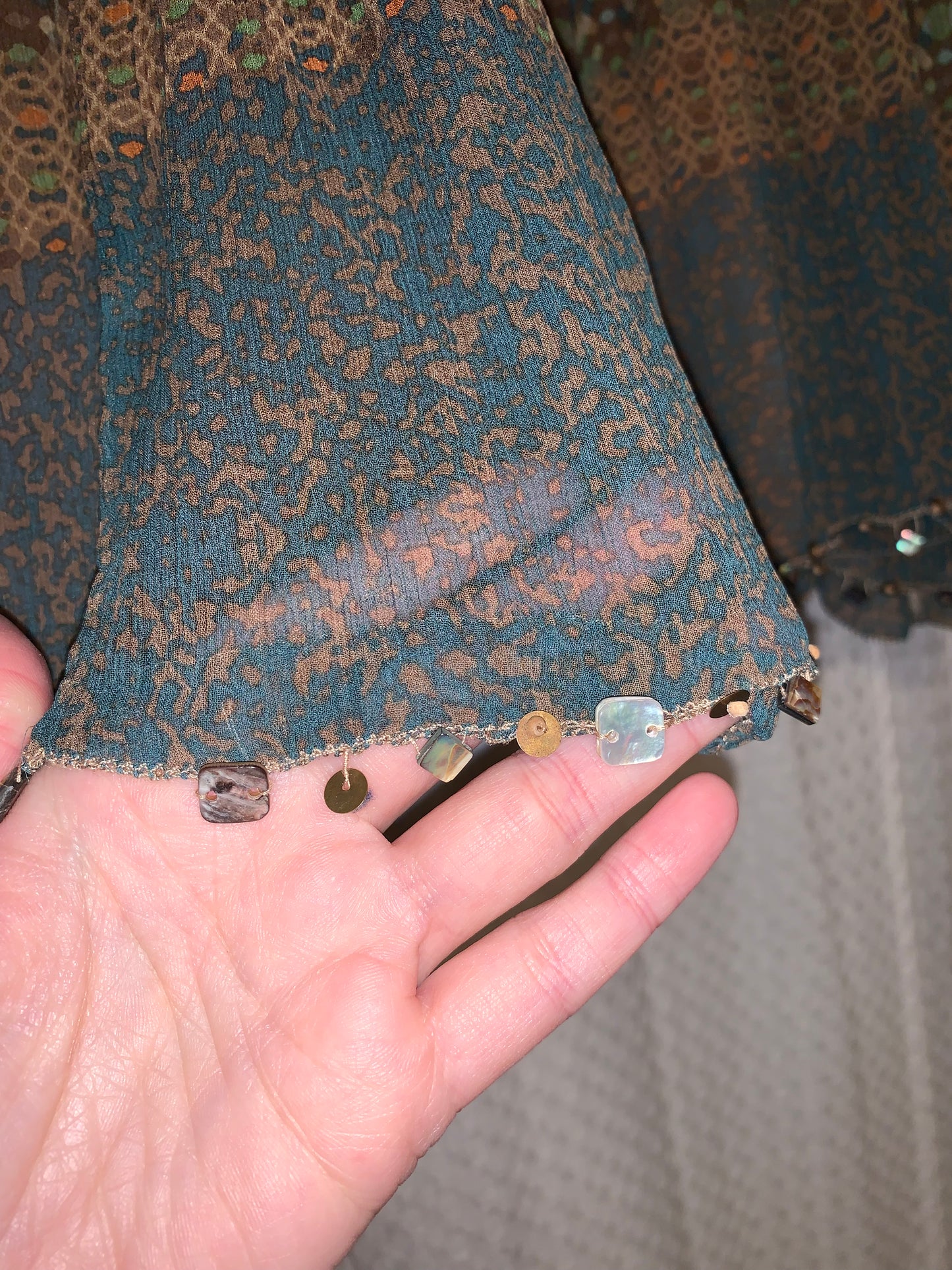 Elie Tahari Midi Boho Green and Brown Skirt