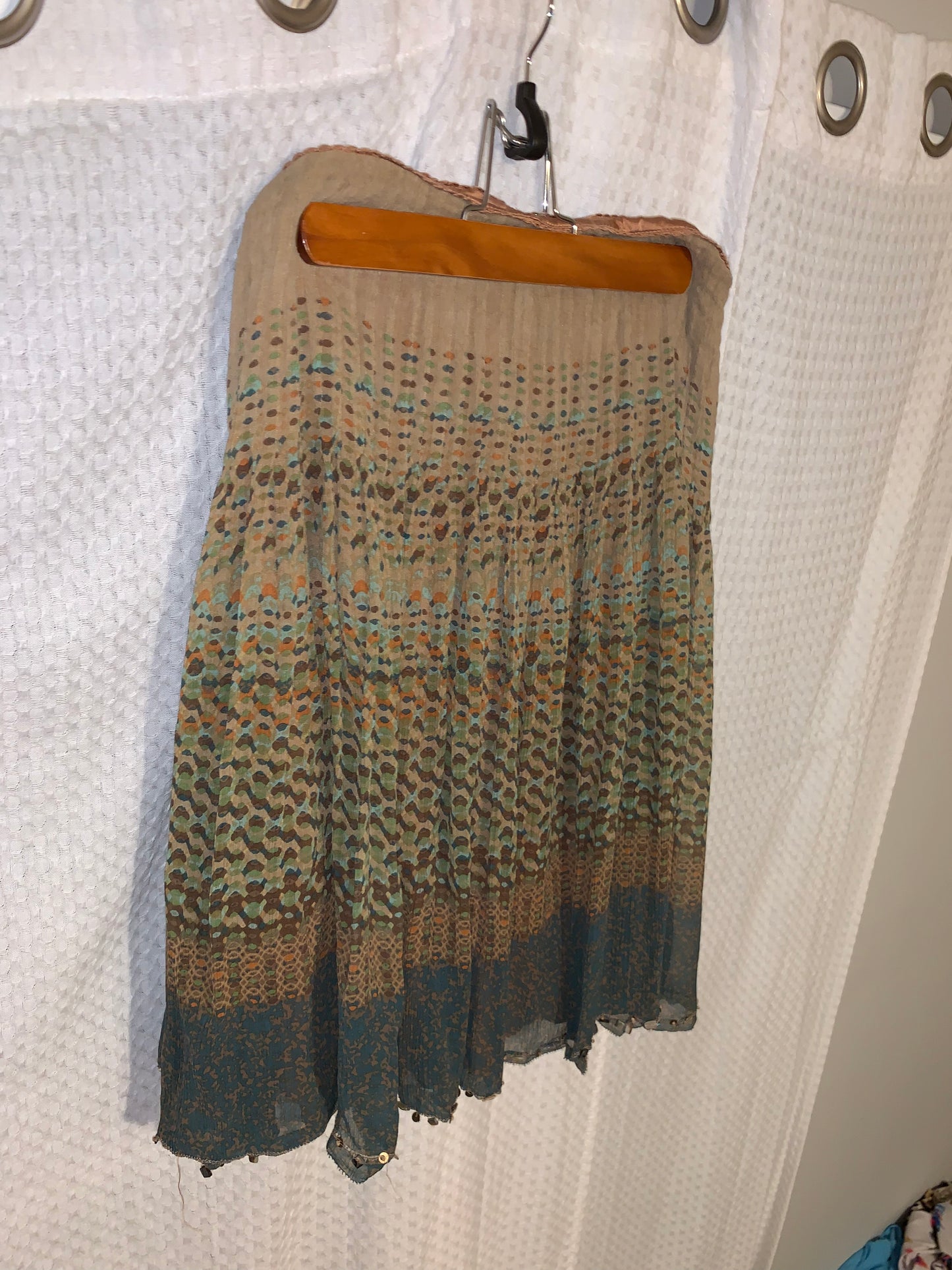 Elie Tahari Midi Boho Green and Brown Skirt