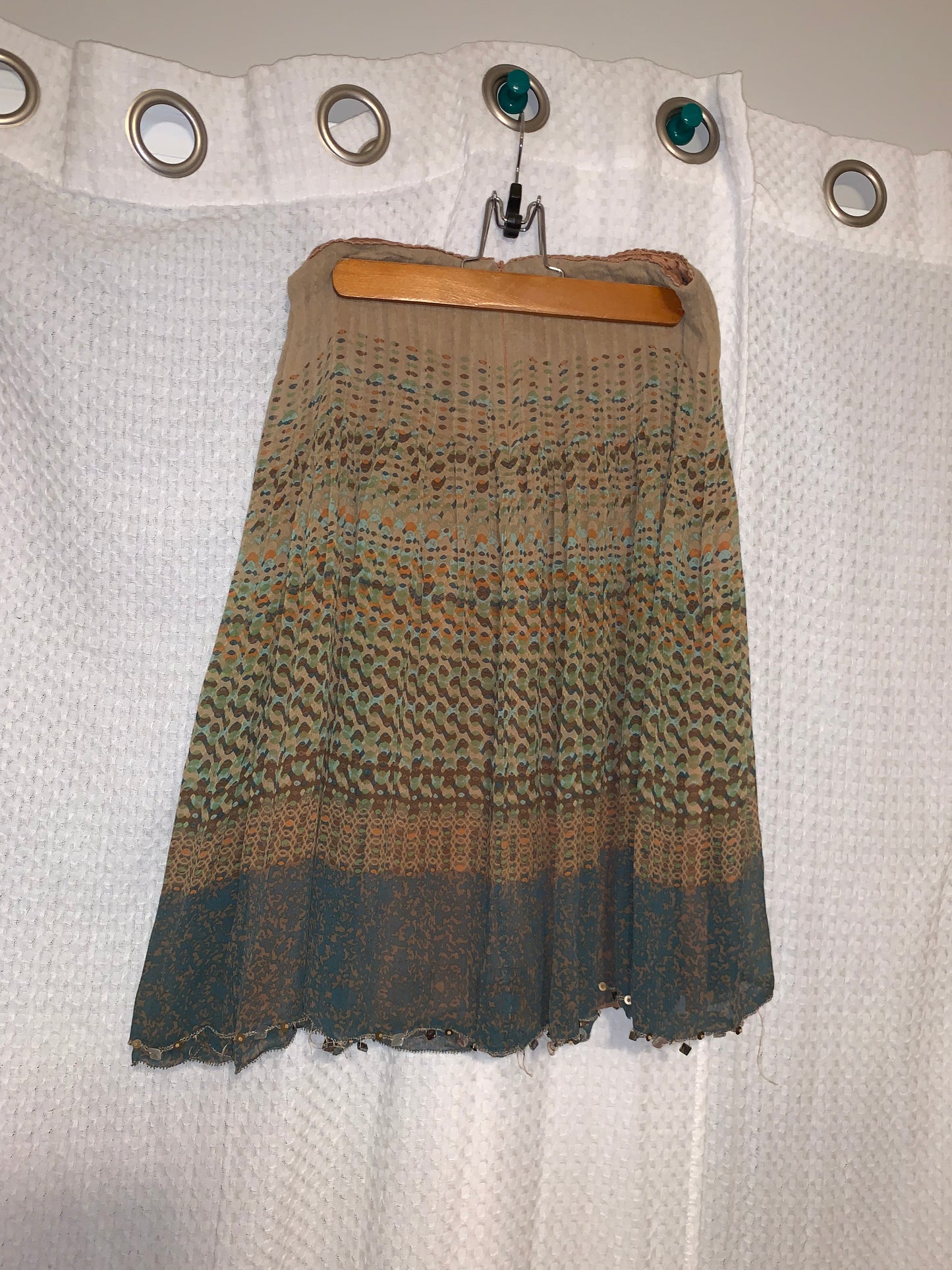 Elie Tahari Midi Boho Green and Brown Skirt