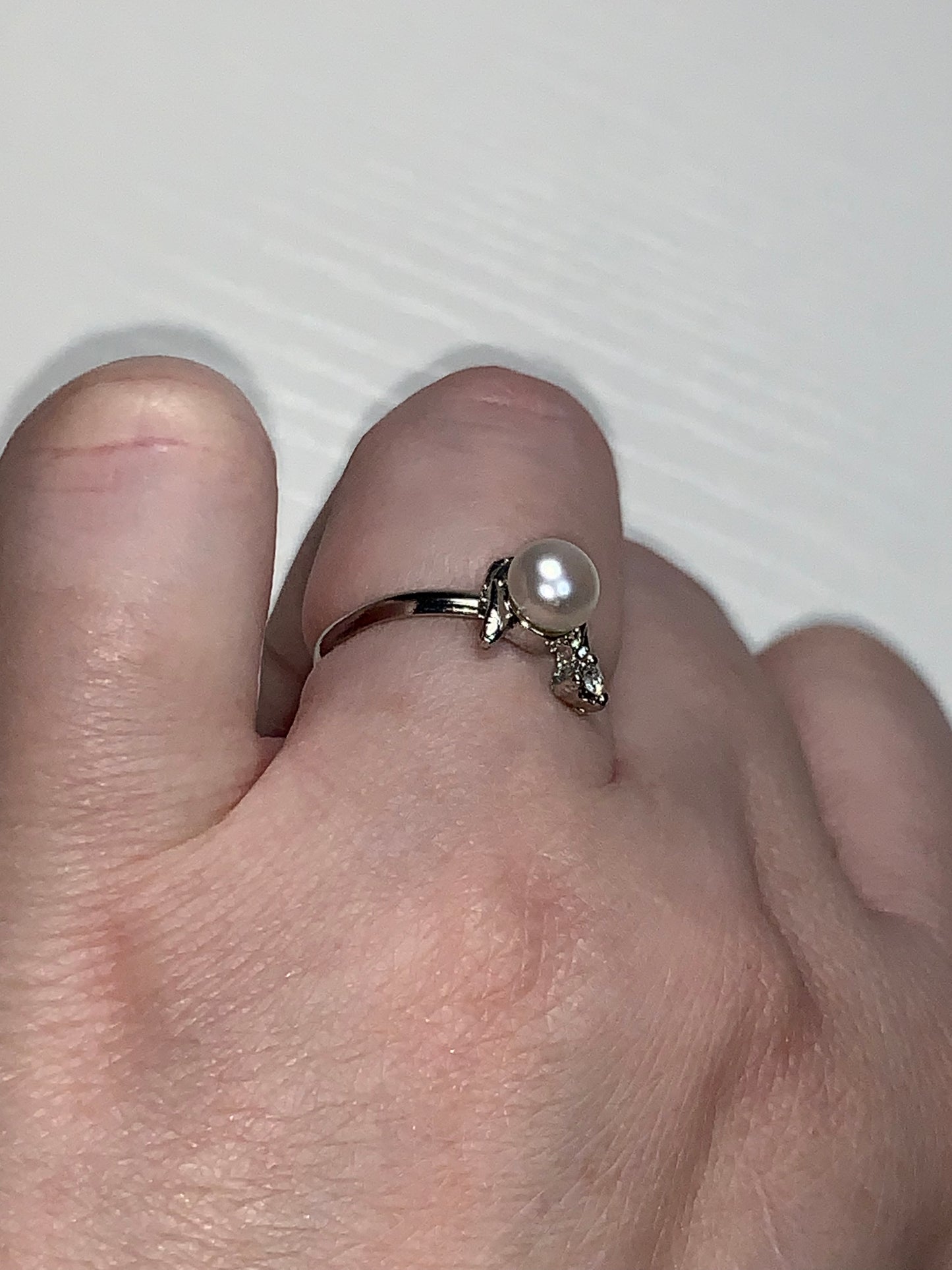 Faux Pearl and CZ SLP ring, size 7, Sizeable