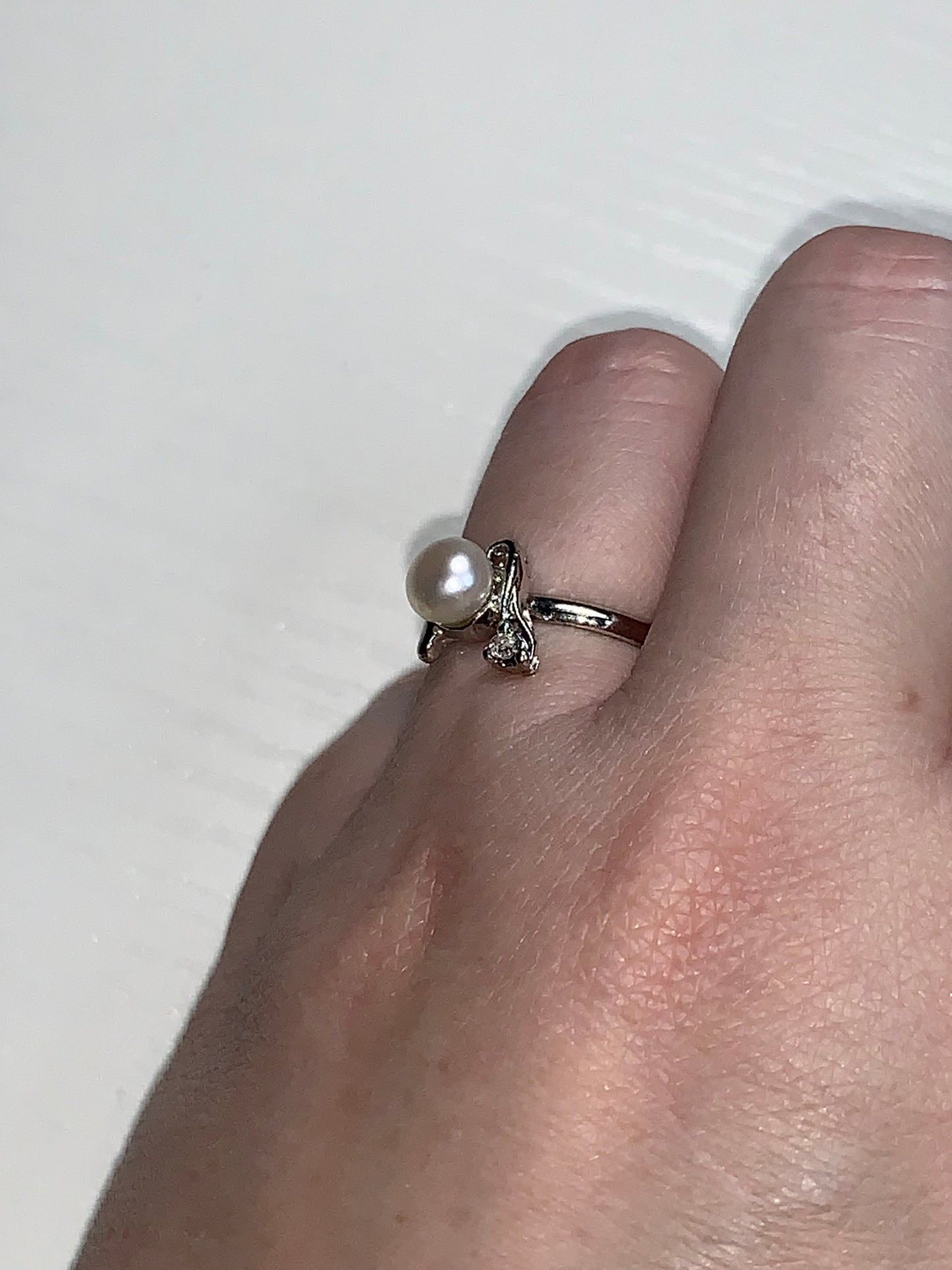 Faux Pearl and CZ SLP ring, size 7, Sizeable