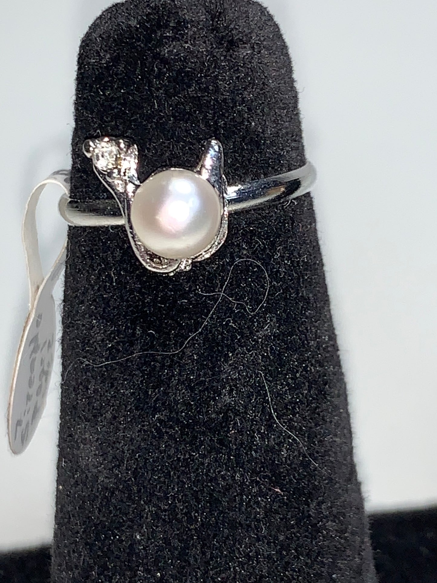 Faux Pearl and CZ SLP ring, size 7, Sizeable