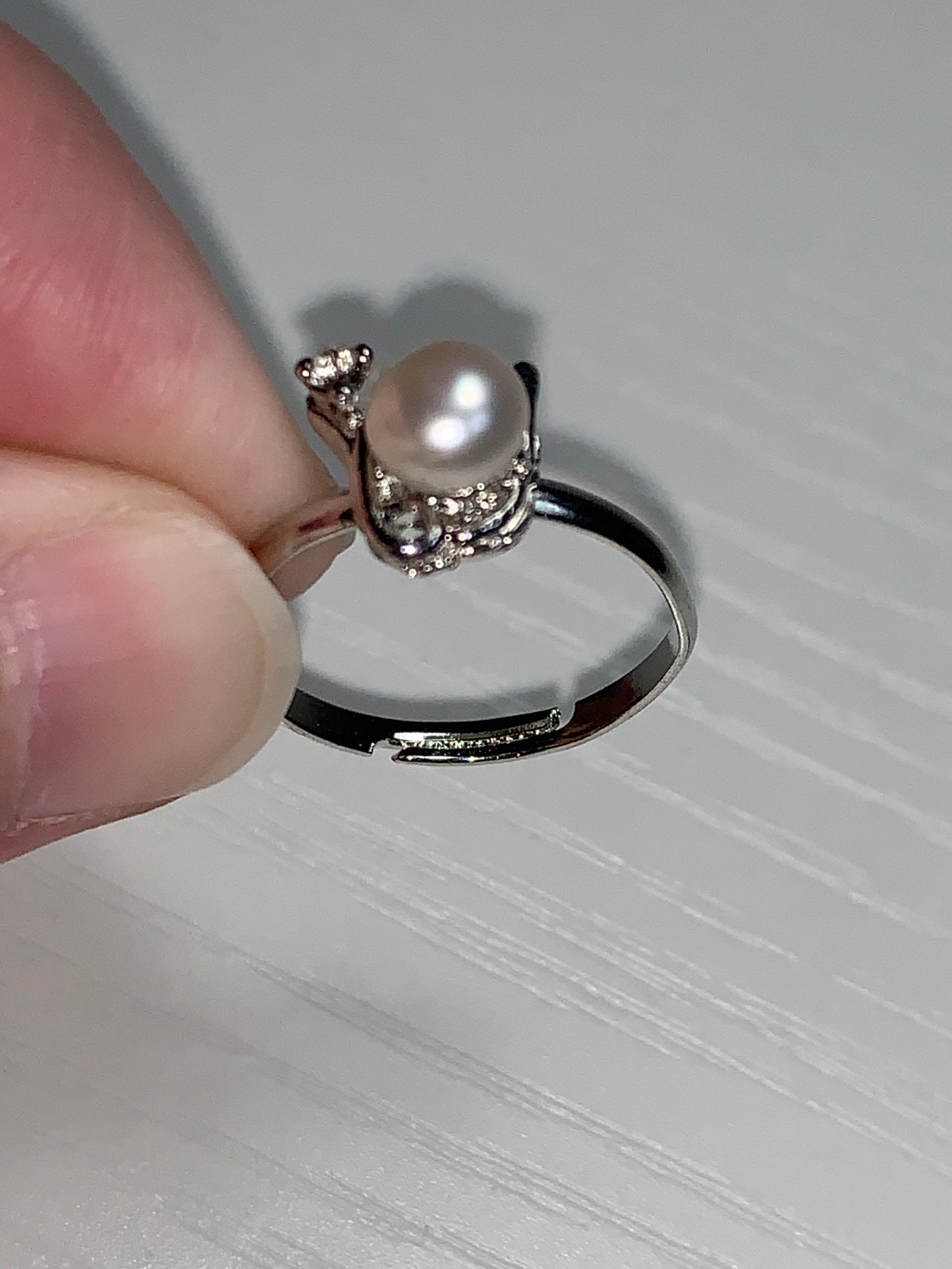 Faux Pearl and CZ SLP ring, size 7, Sizeable