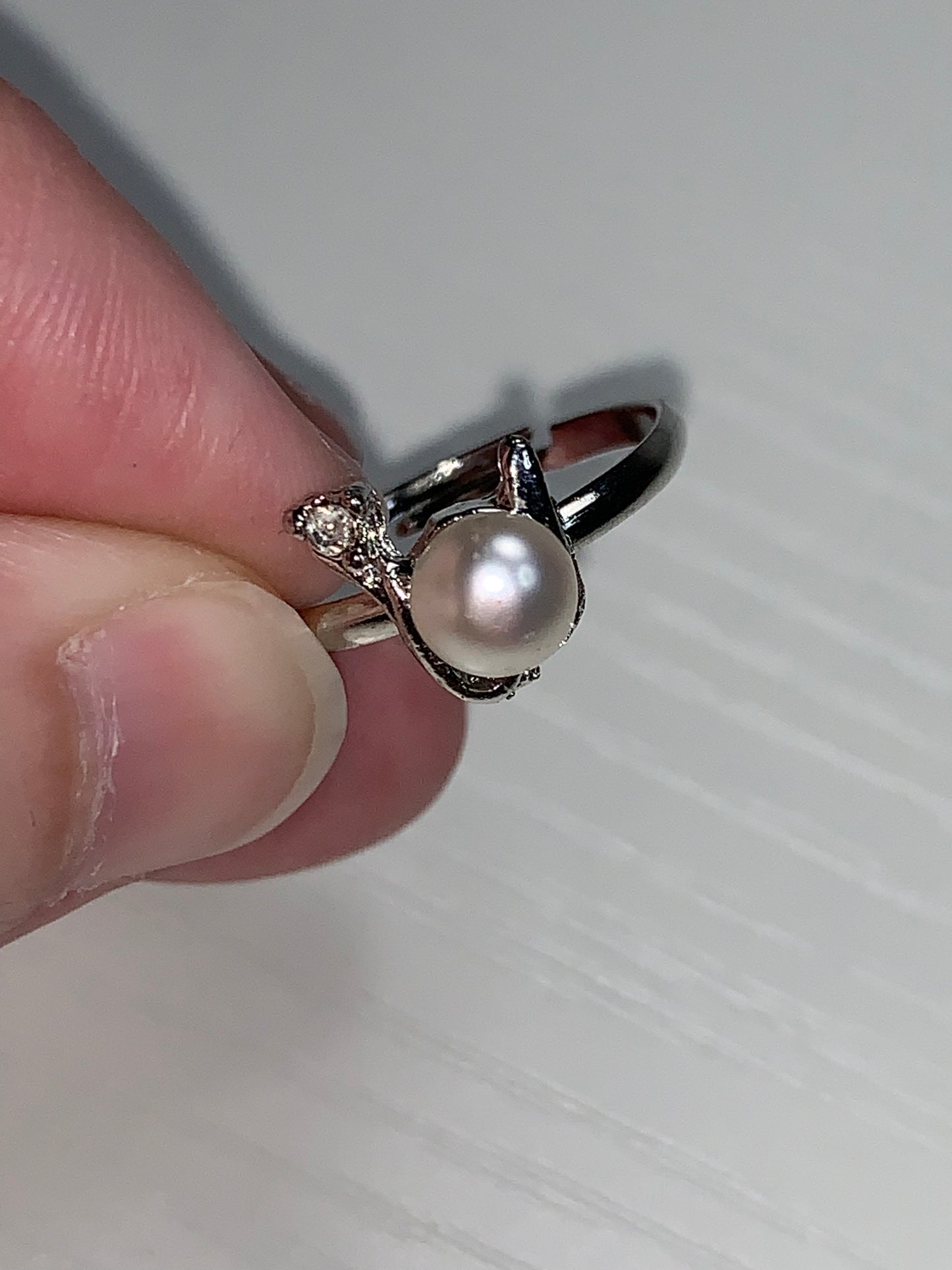 Faux Pearl and CZ SLP ring, size 7, Sizeable