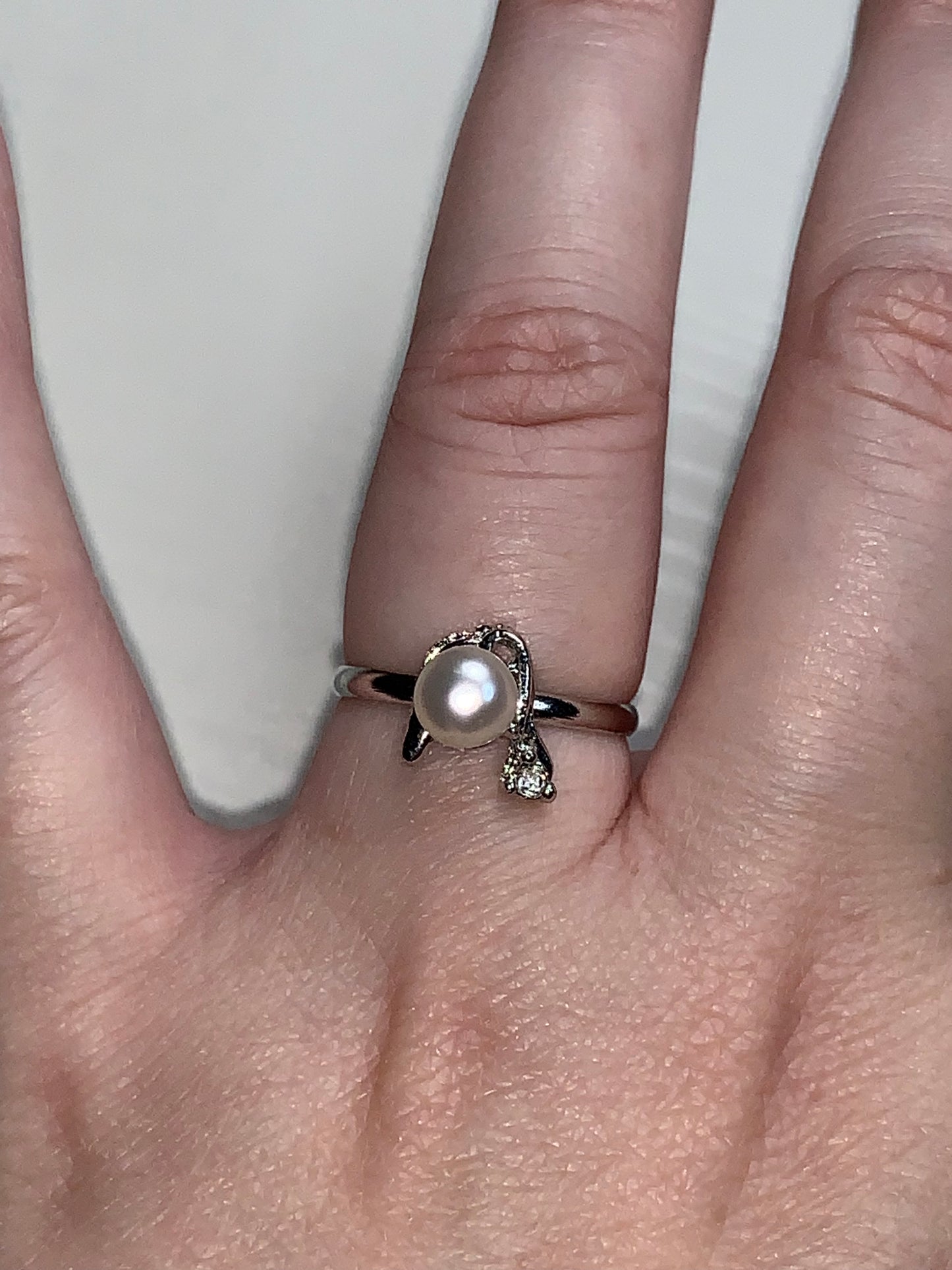 Faux Pearl and CZ SLP ring, size 7, Sizeable
