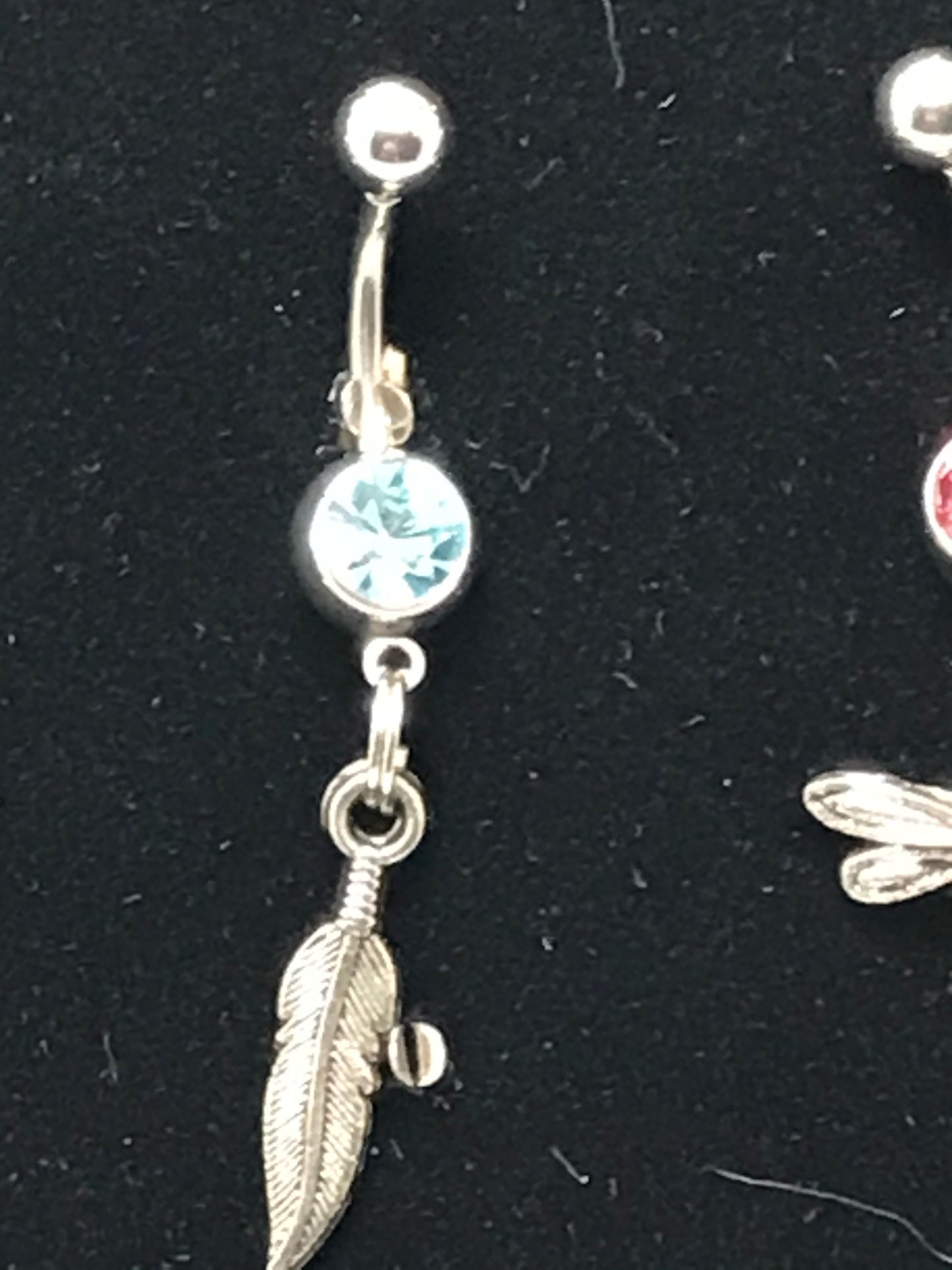 Aqua Blue Gem Feather Dangle Belly Ring