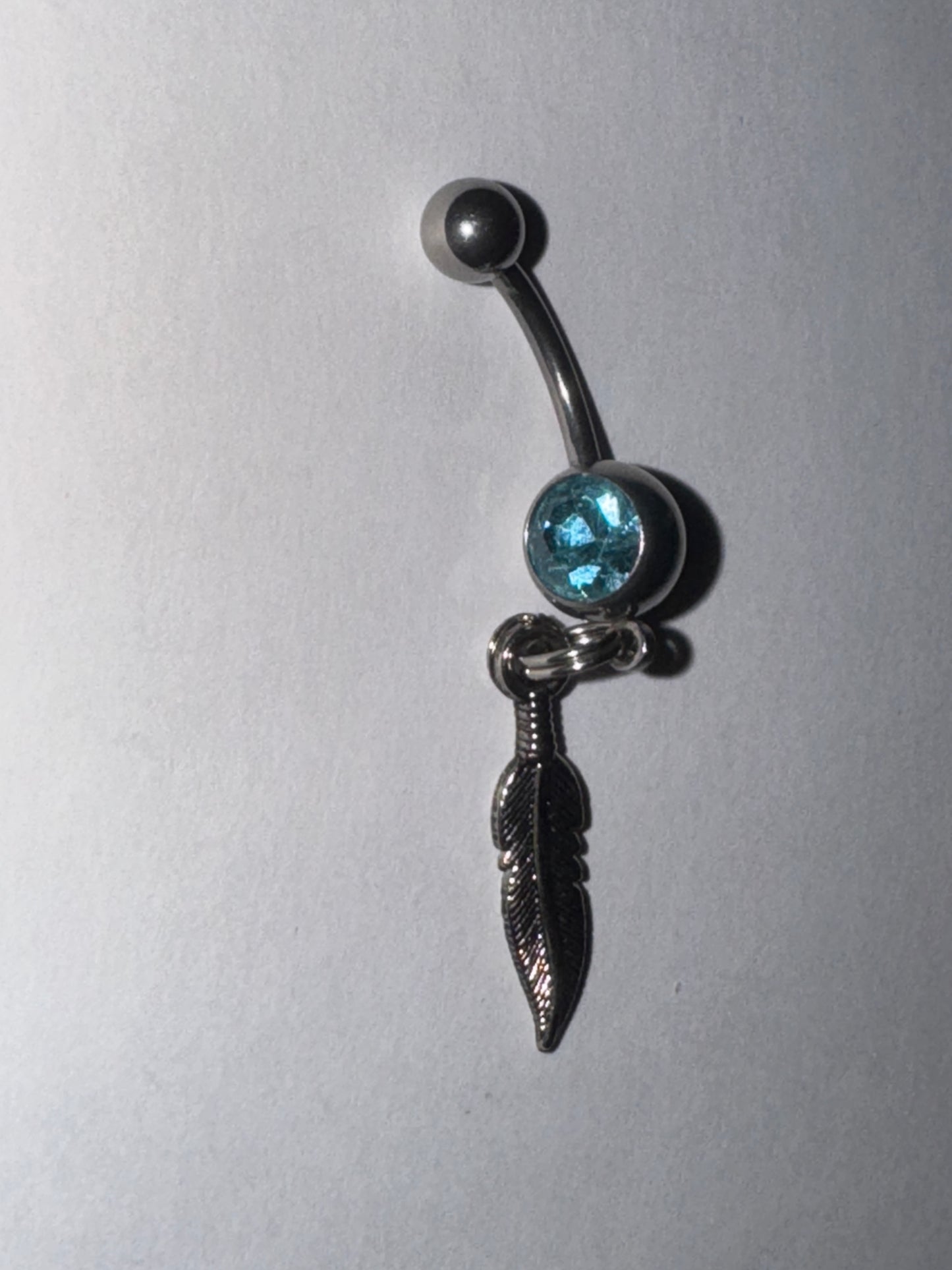 Aqua Blue Gem Feather Dangle Belly Ring