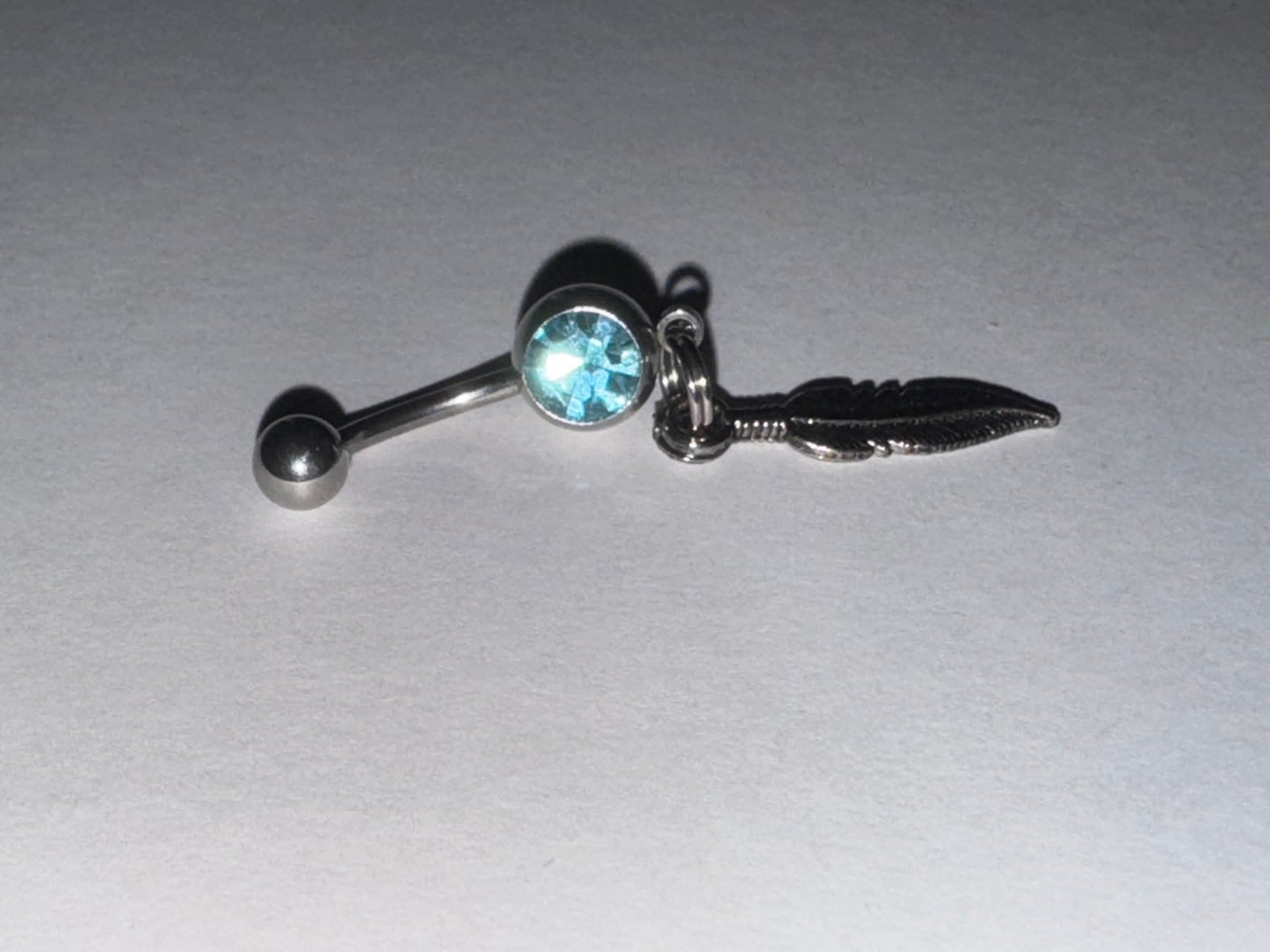 Aqua Blue Gem Feather Dangle Belly Ring
