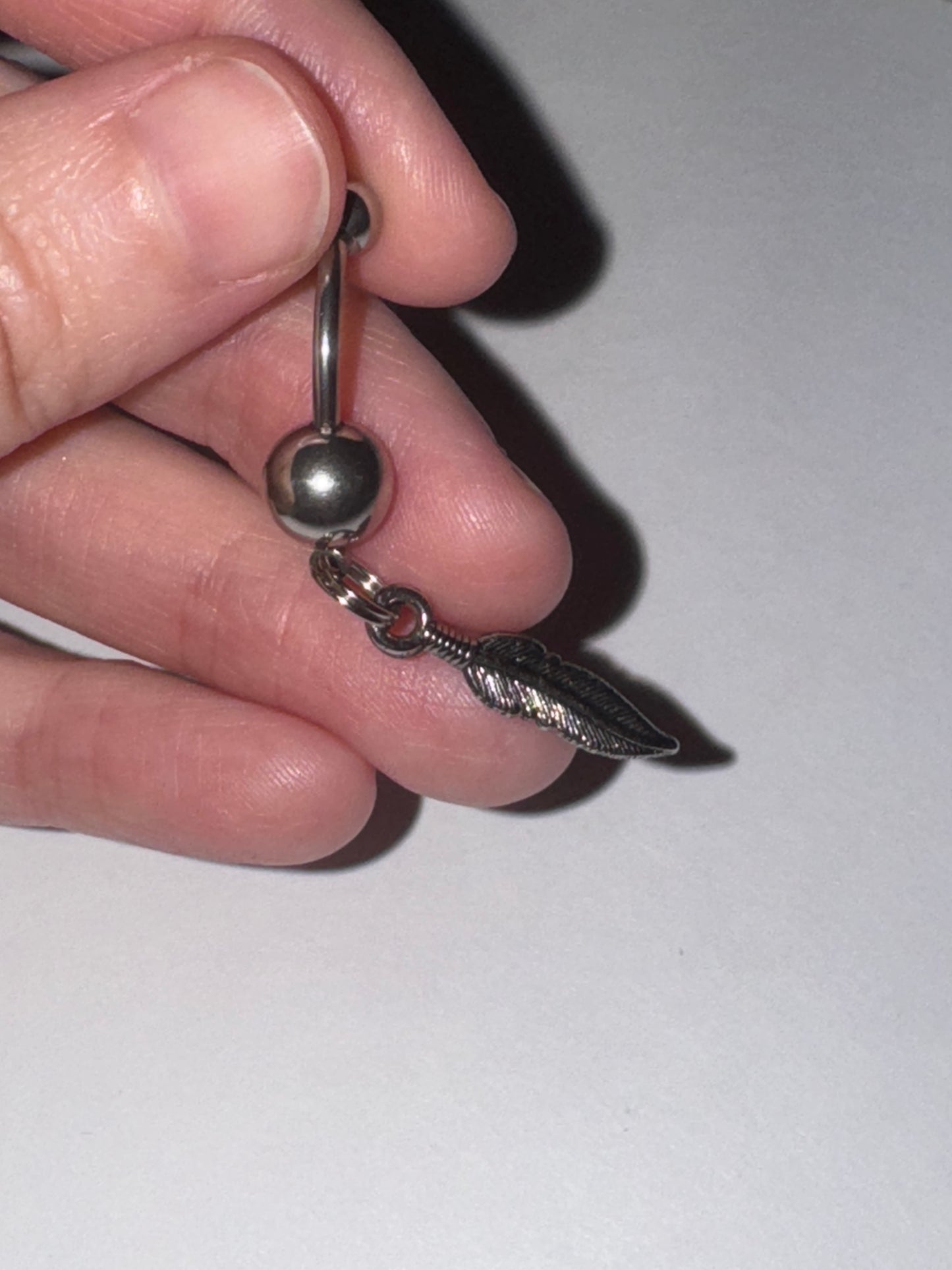 Aqua Blue Gem Feather Dangle Belly Ring