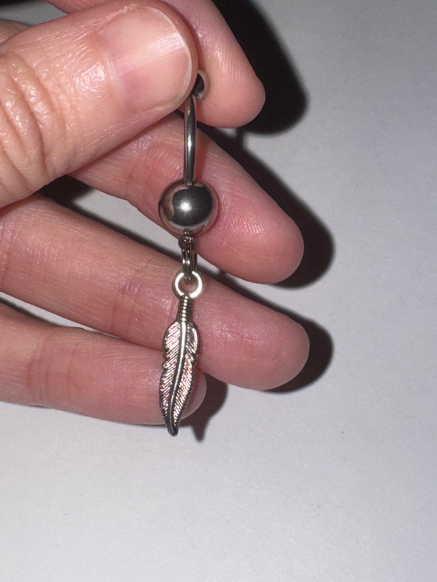 Aqua Blue Gem Feather Dangle Belly Ring