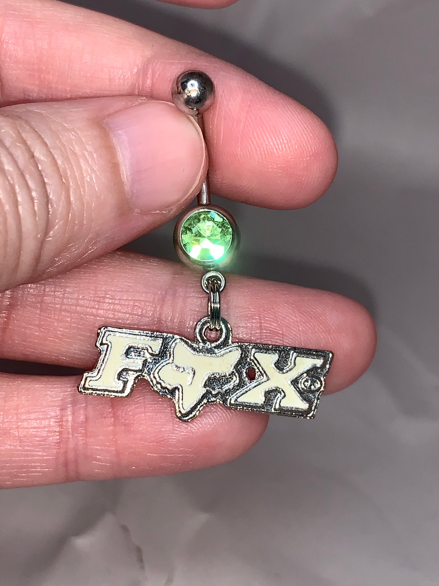 White and Green Fox Dangle Belly Ring