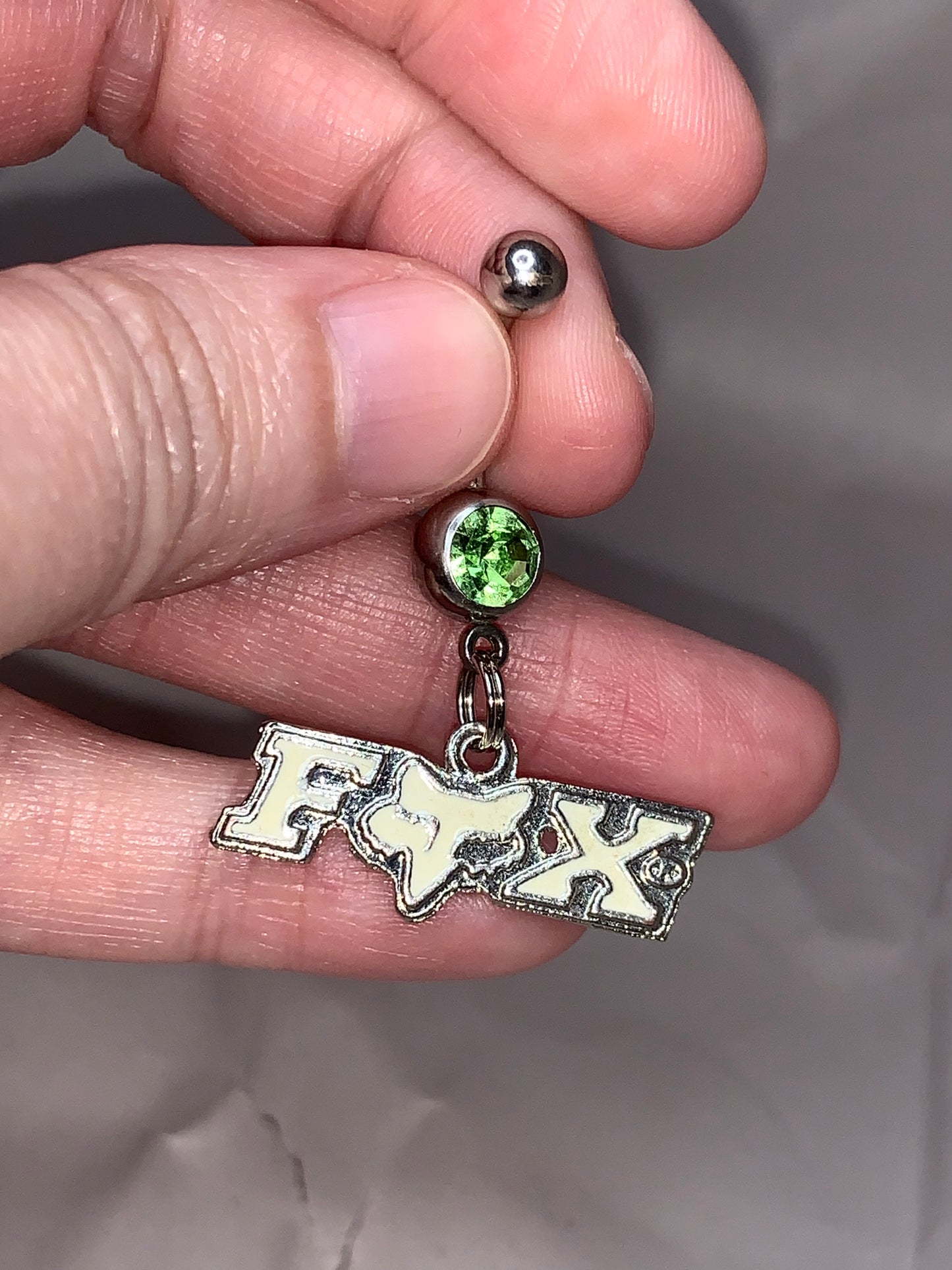 White and Green Fox Dangle Belly Ring