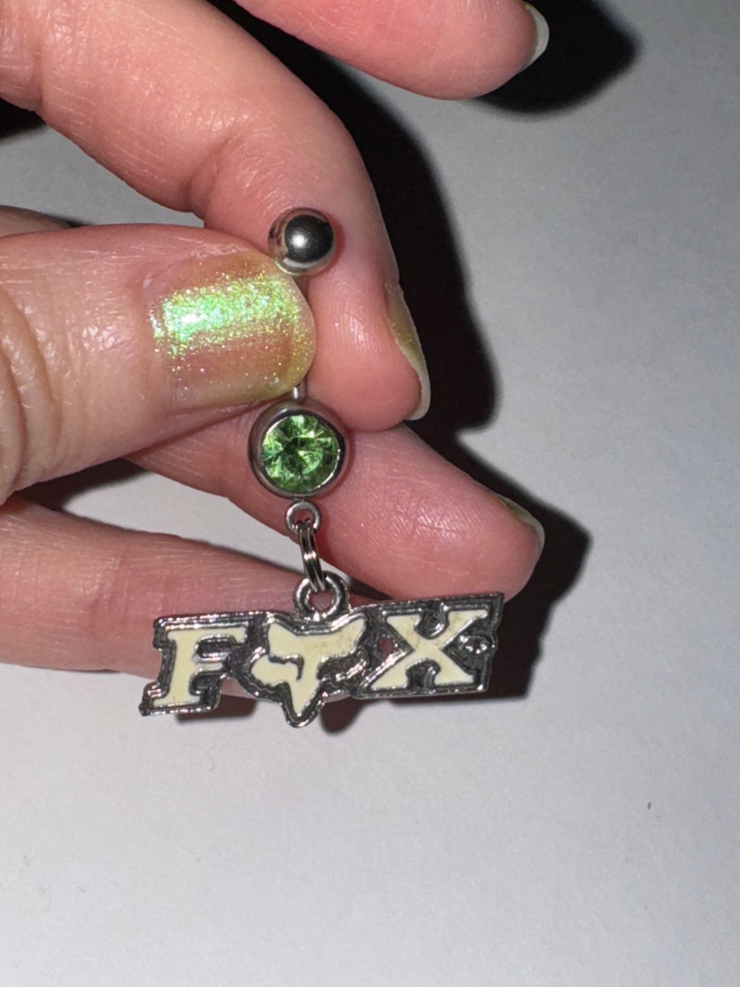 White and Green Fox Dangle Belly Ring