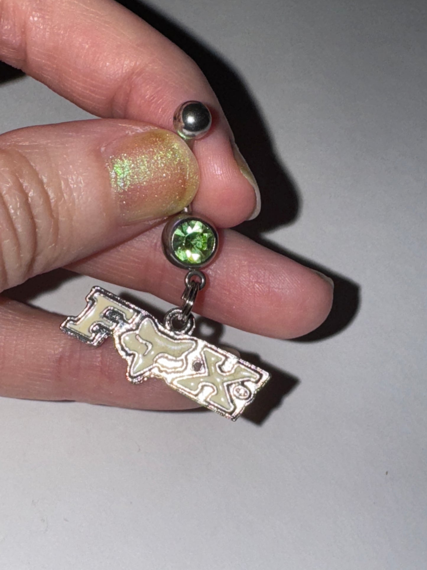 White and Green Fox Dangle Belly Ring