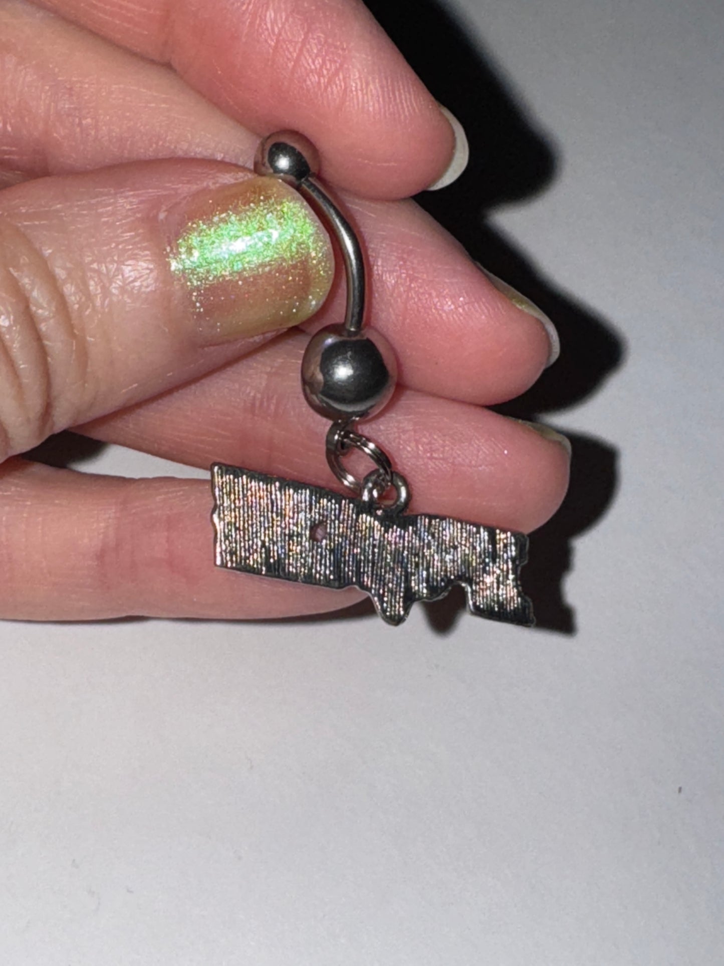White and Green Fox Dangle Belly Ring