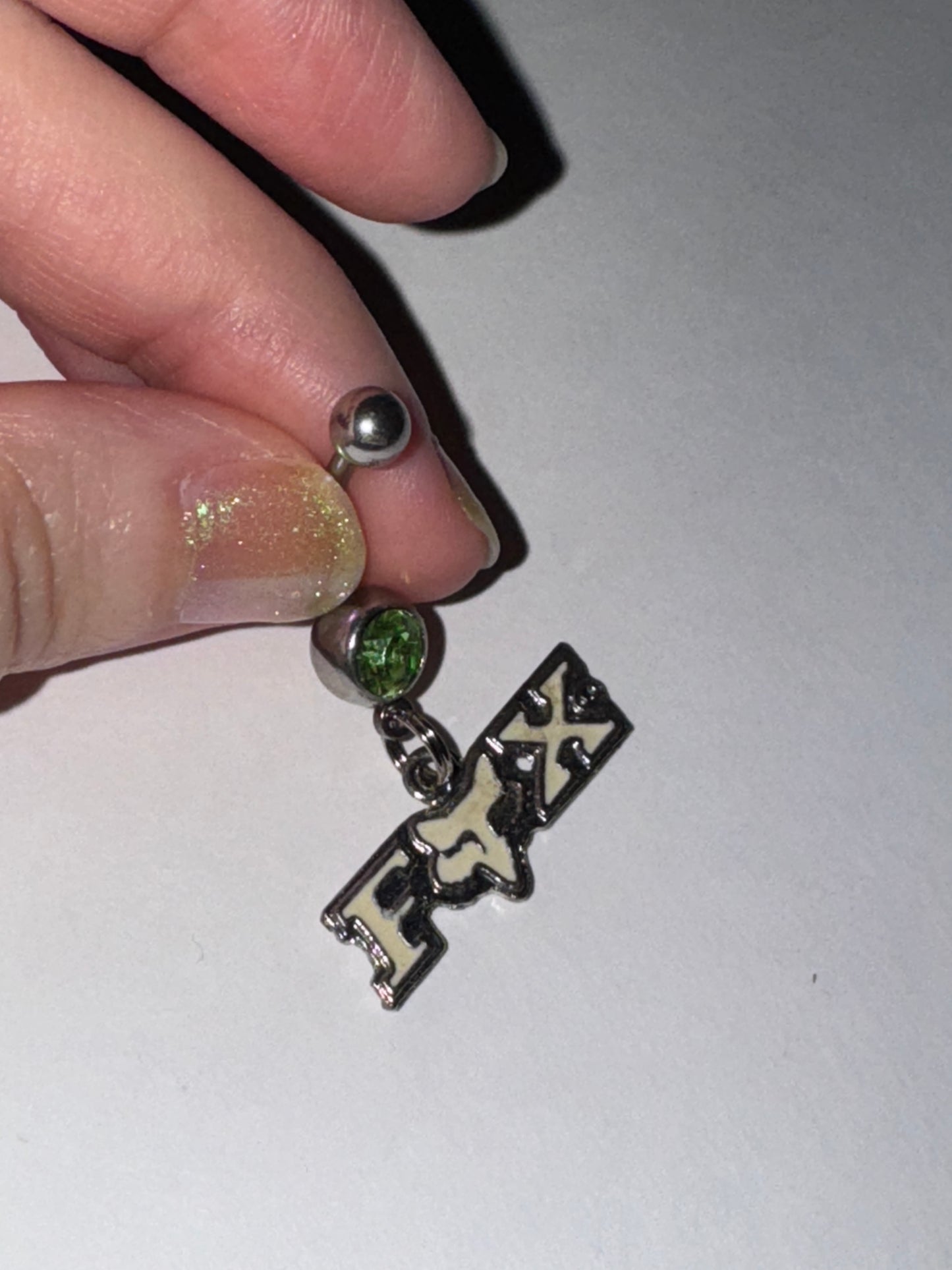 White and Green Fox Dangle Belly Ring
