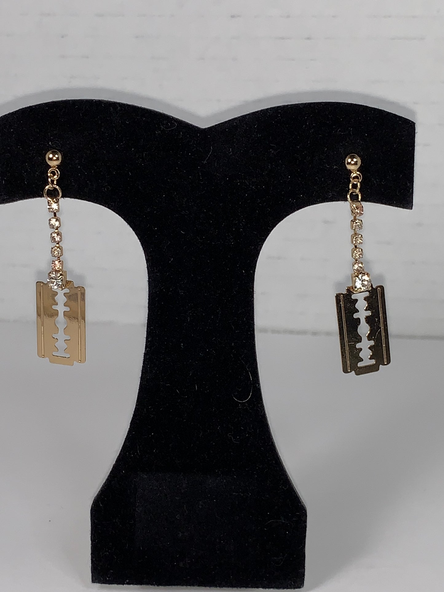 Gold Razor Blade Dangle Post Earrings