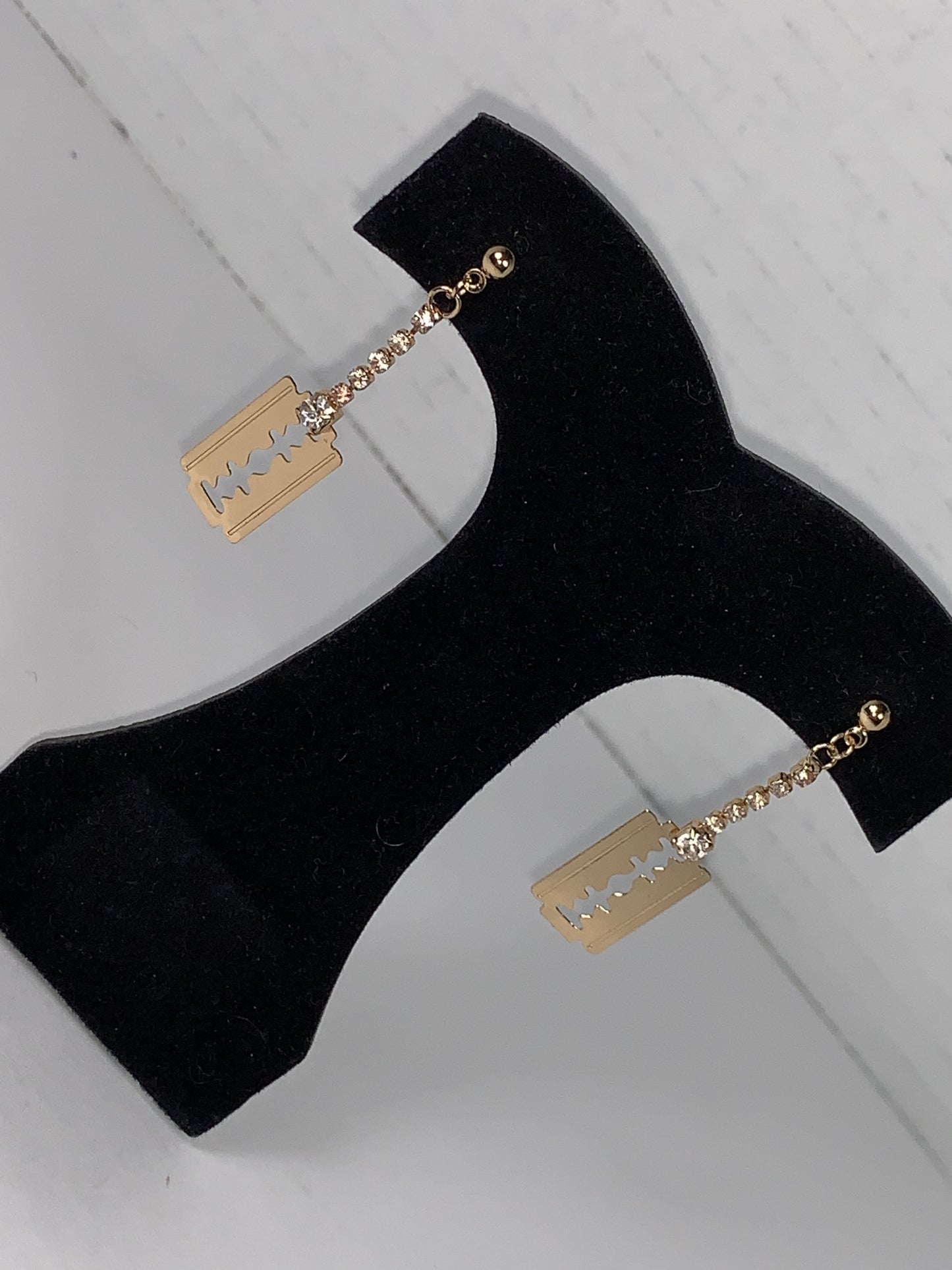 Gold Razor Blade Dangle Post Earrings