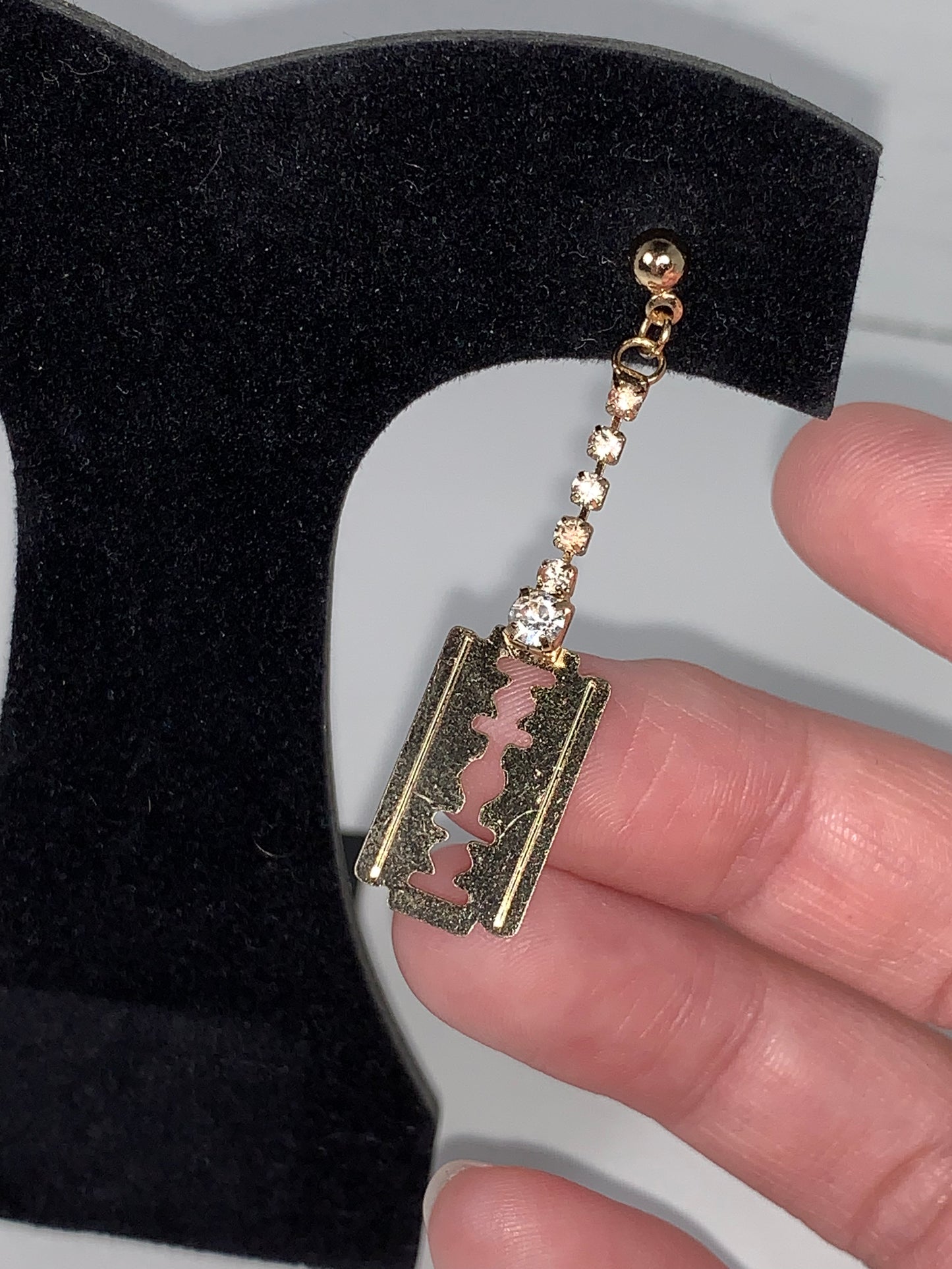 Gold Razor Blade Dangle Post Earrings