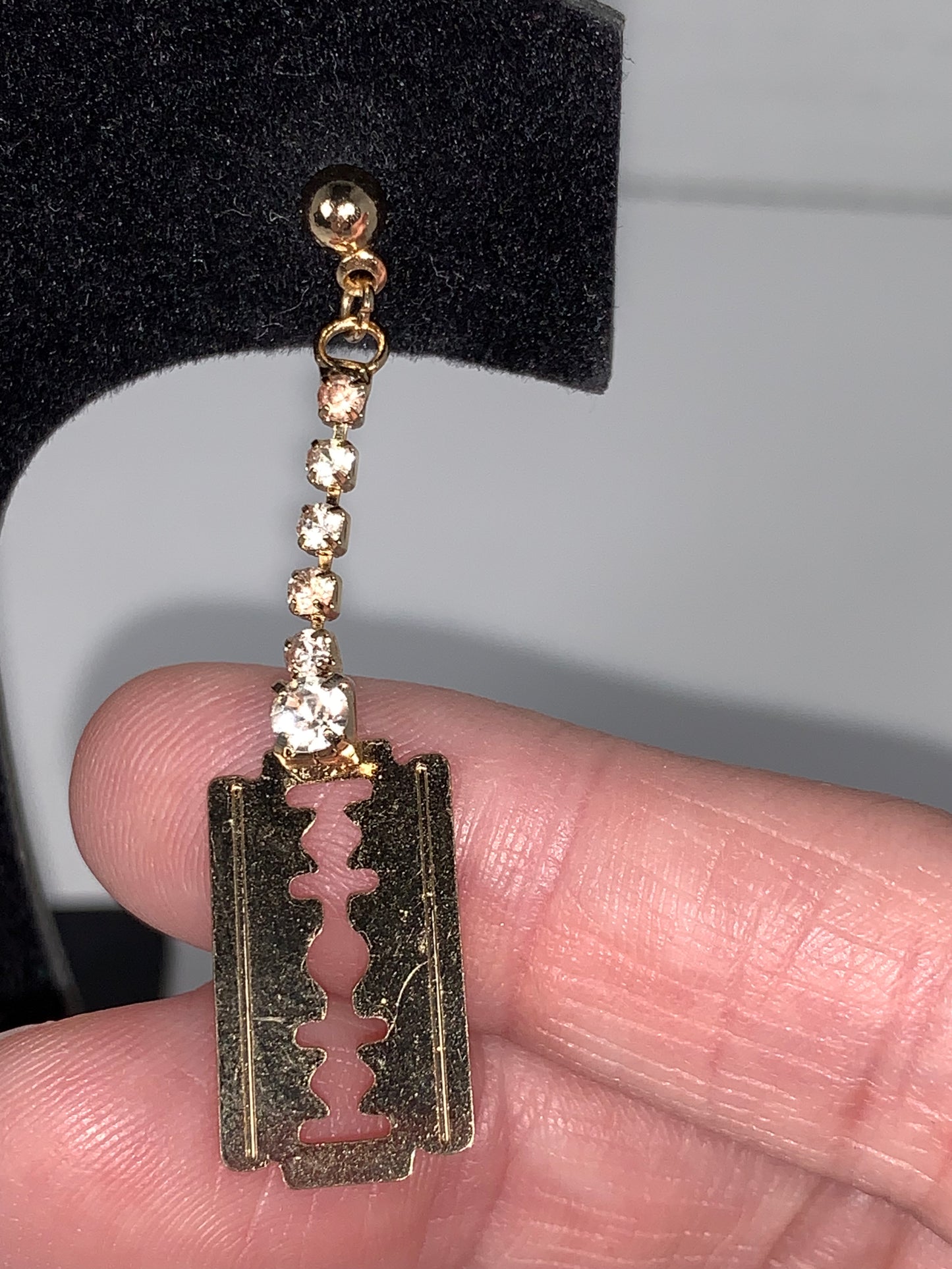 Gold Razor Blade Dangle Post Earrings