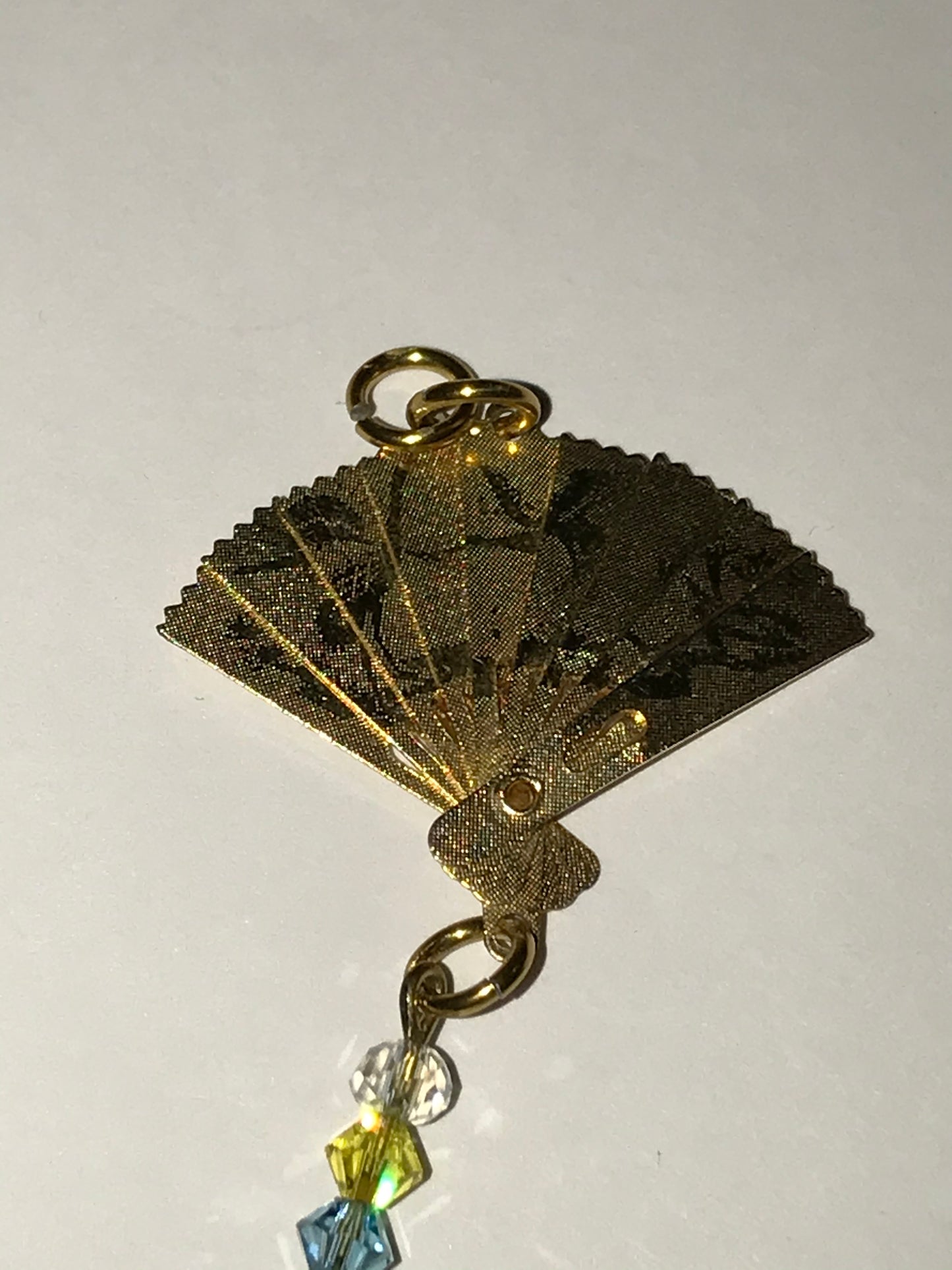 Gold Fan Pendant with Swarovski Accents