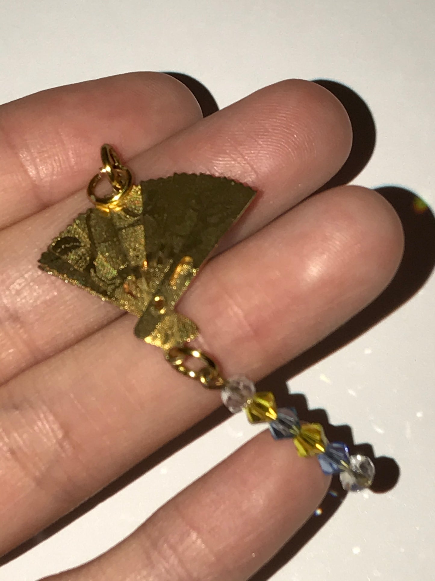 Gold Fan Pendant with Swarovski Accents