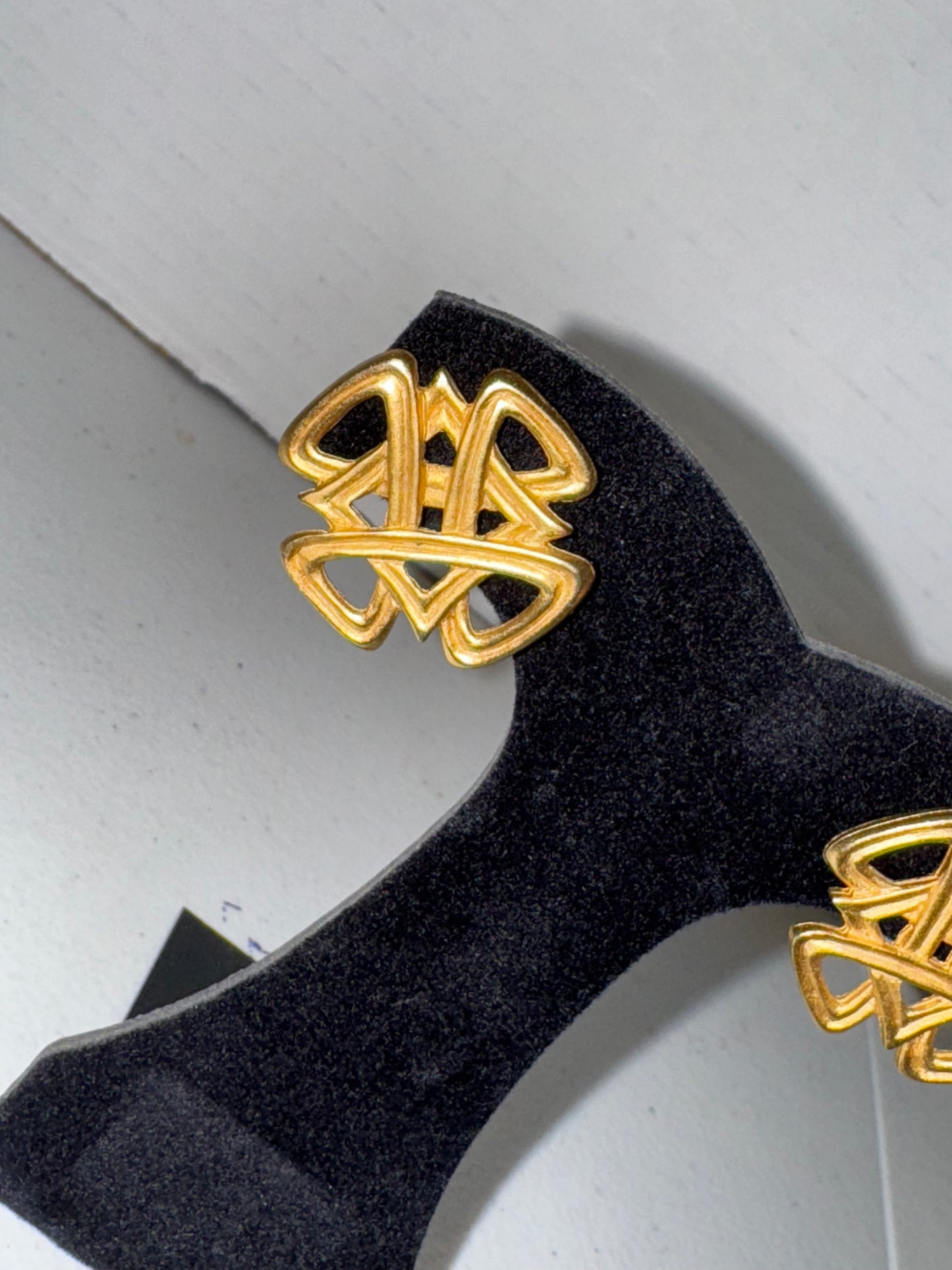 Vintage Gold Tone Square Knot Design Post Earrings
