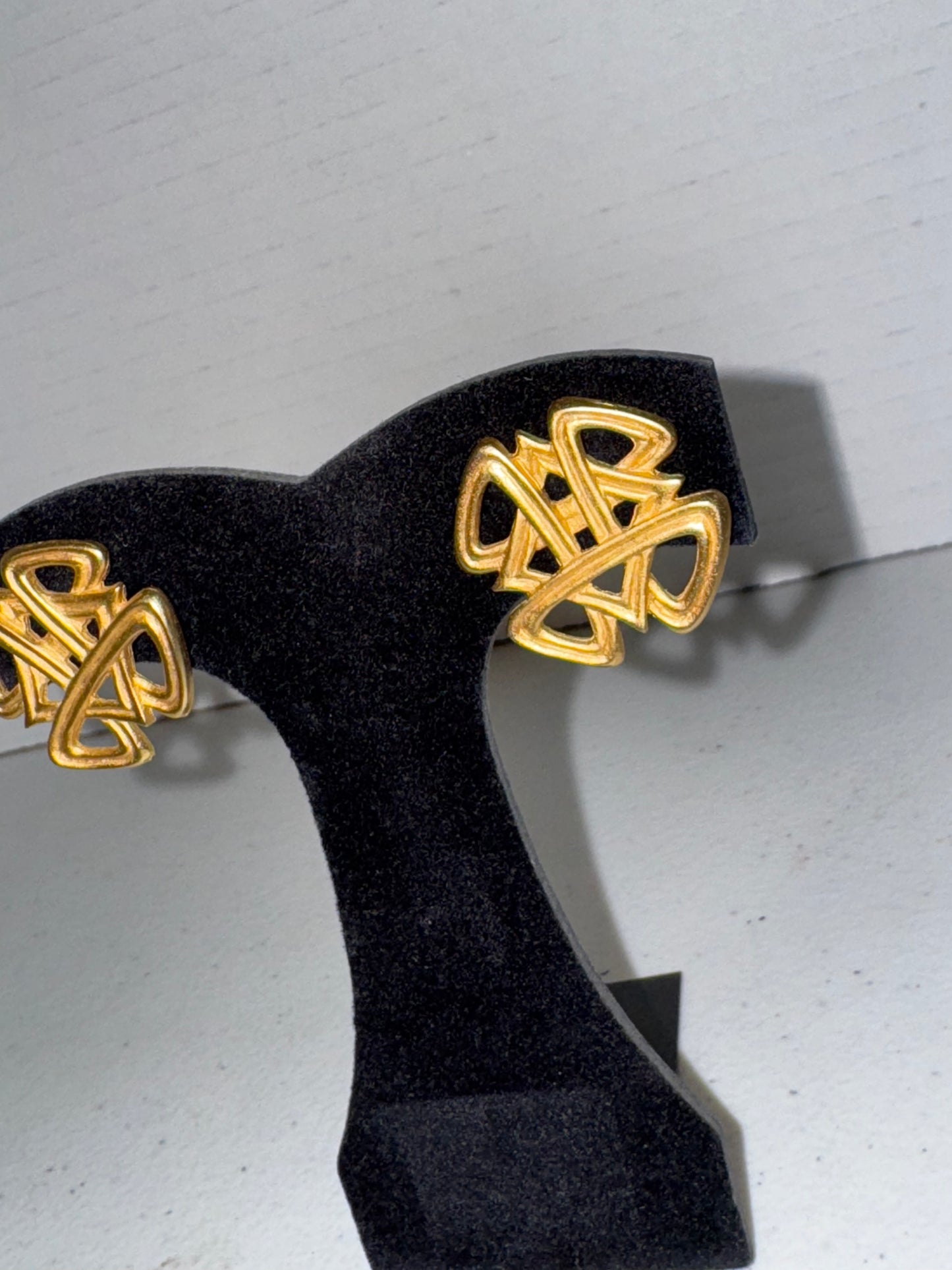 Vintage Gold Tone Square Knot Design Post Earrings