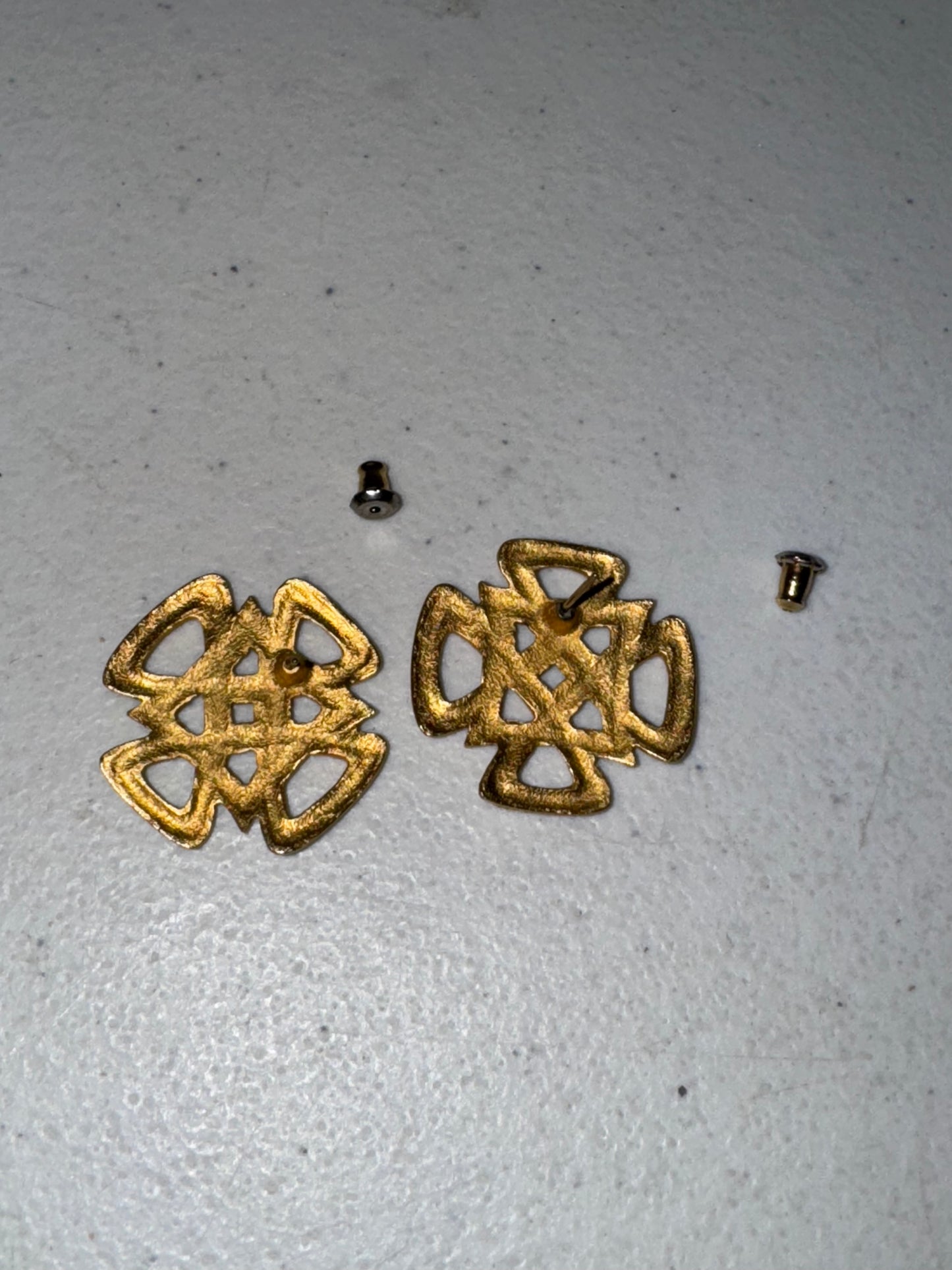 Vintage Gold Tone Square Knot Design Post Earrings