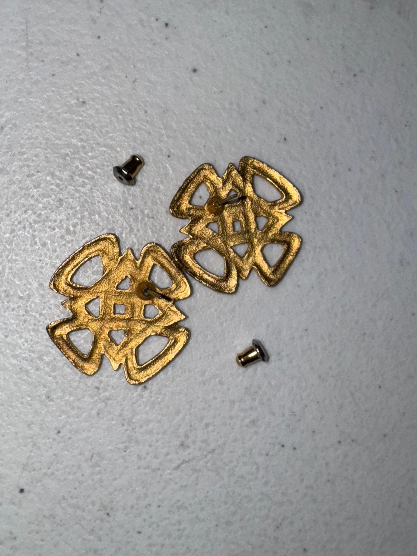 Vintage Gold Tone Square Knot Design Post Earrings