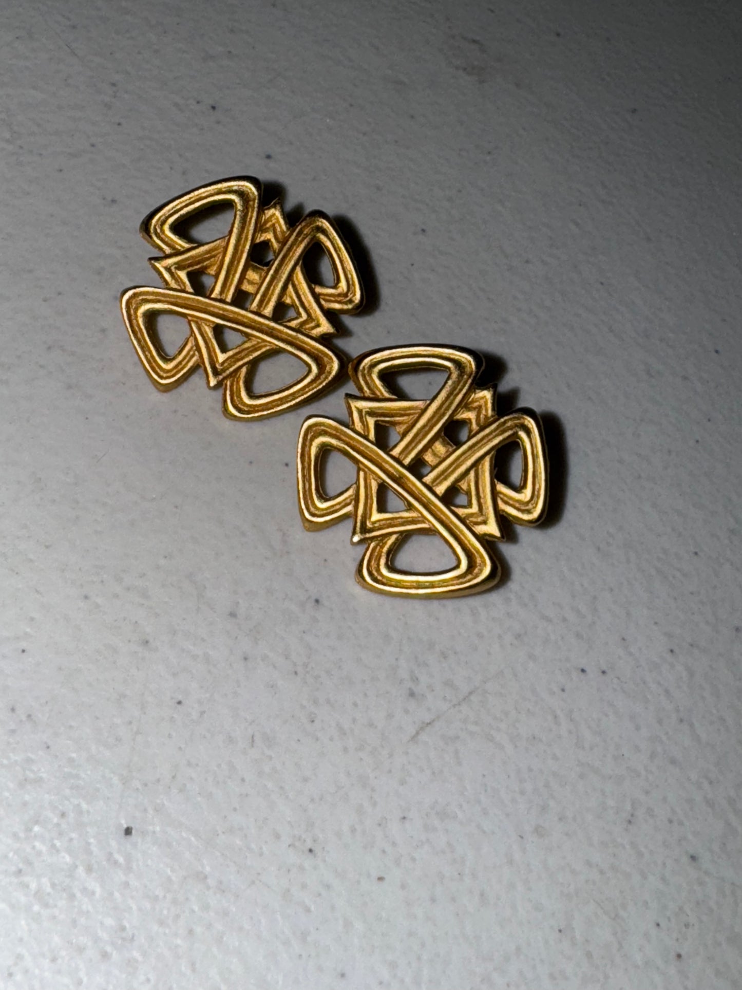 Vintage Gold Tone Square Knot Design Post Earrings
