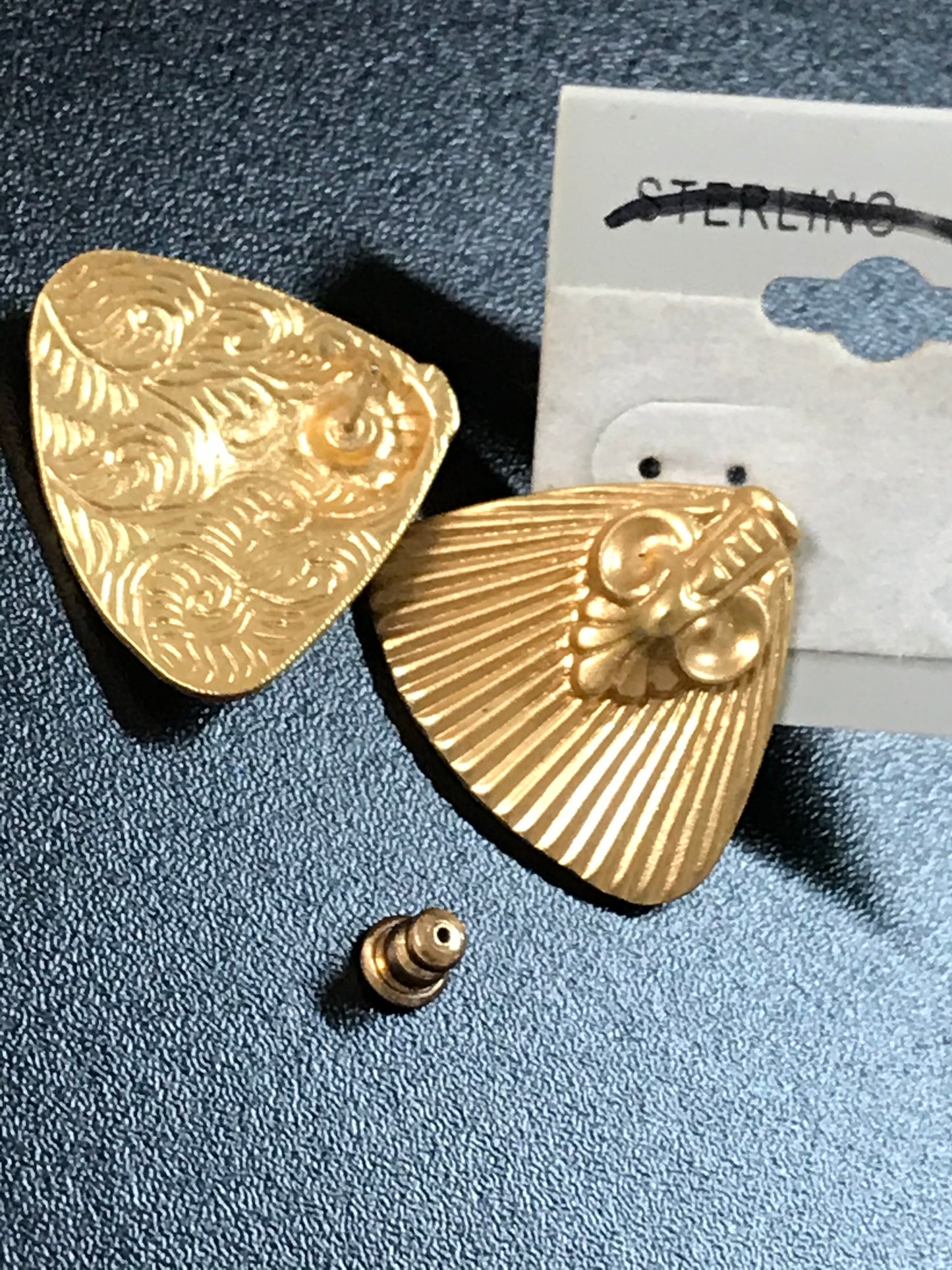 Gold Tone Vintage Triangular Post Earrings
