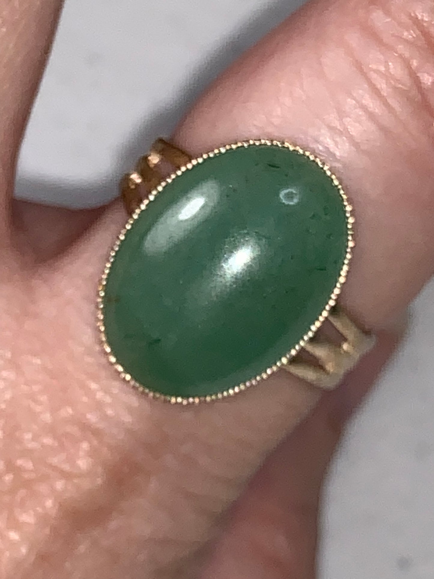 Silver Plated Green Aventurine Cab Ring, Sizeable
