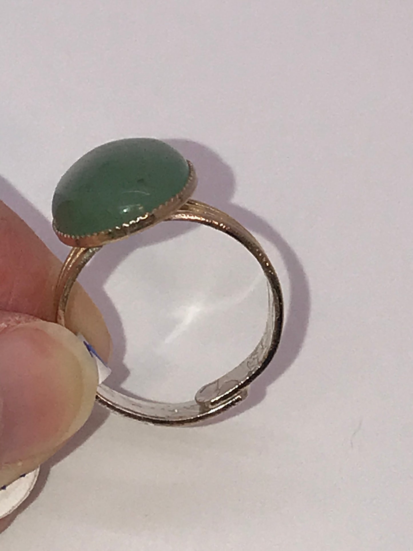 Silver Plated Green Aventurine Cab Ring, Sizeable
