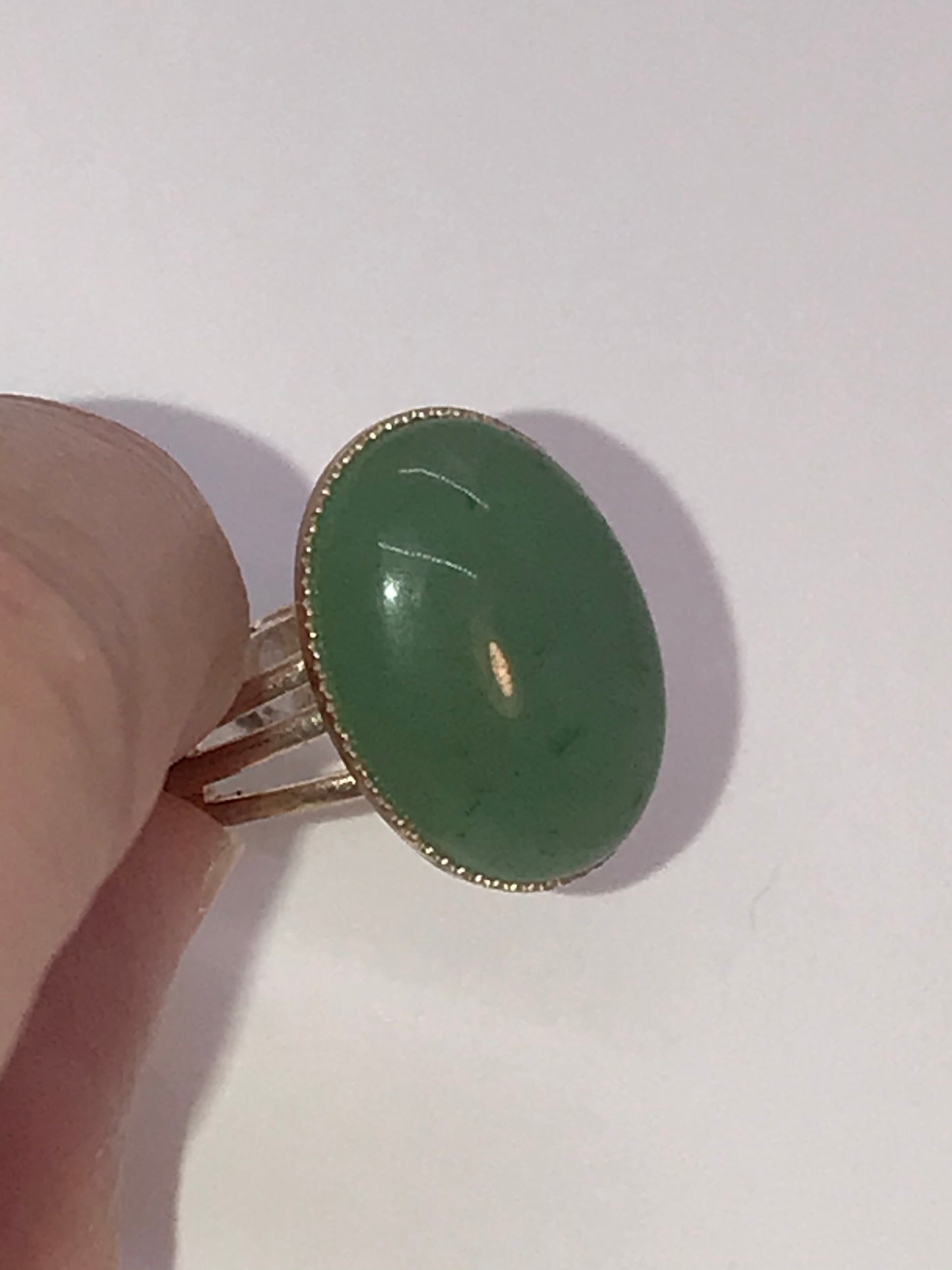 Silver Plated Green Aventurine Cab Ring, Sizeable