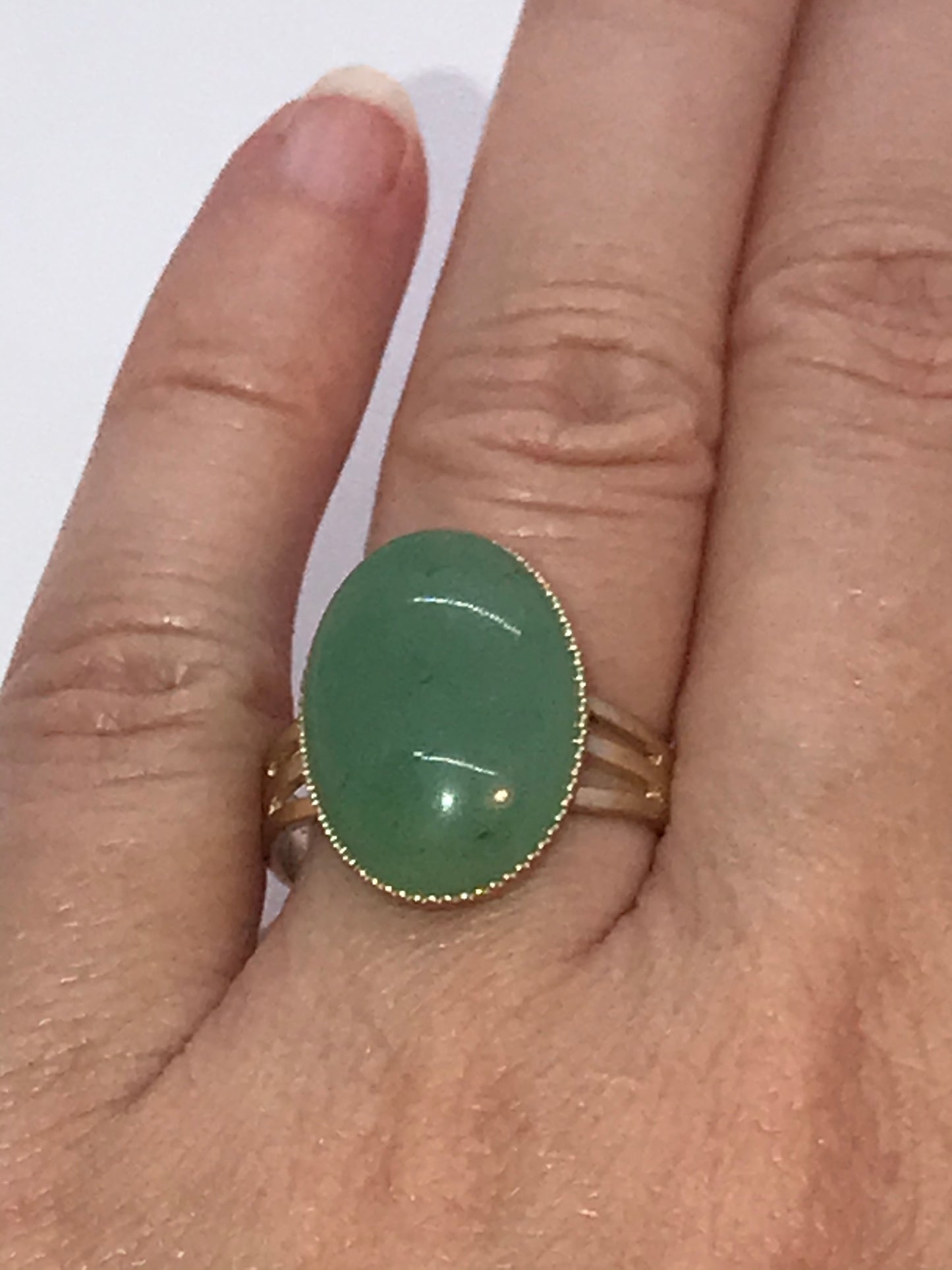 Silver Plated Green Aventurine Cab Ring, Sizeable