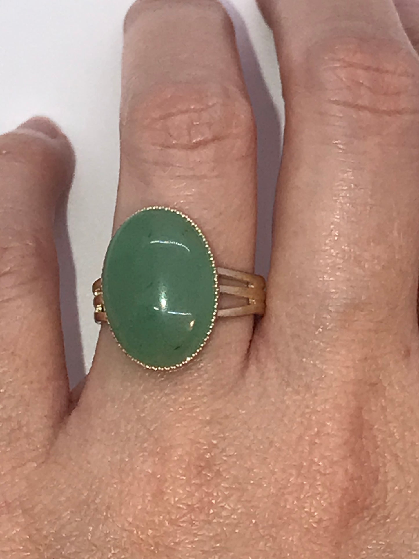 Silver Plated Green Aventurine Cab Ring, Sizeable