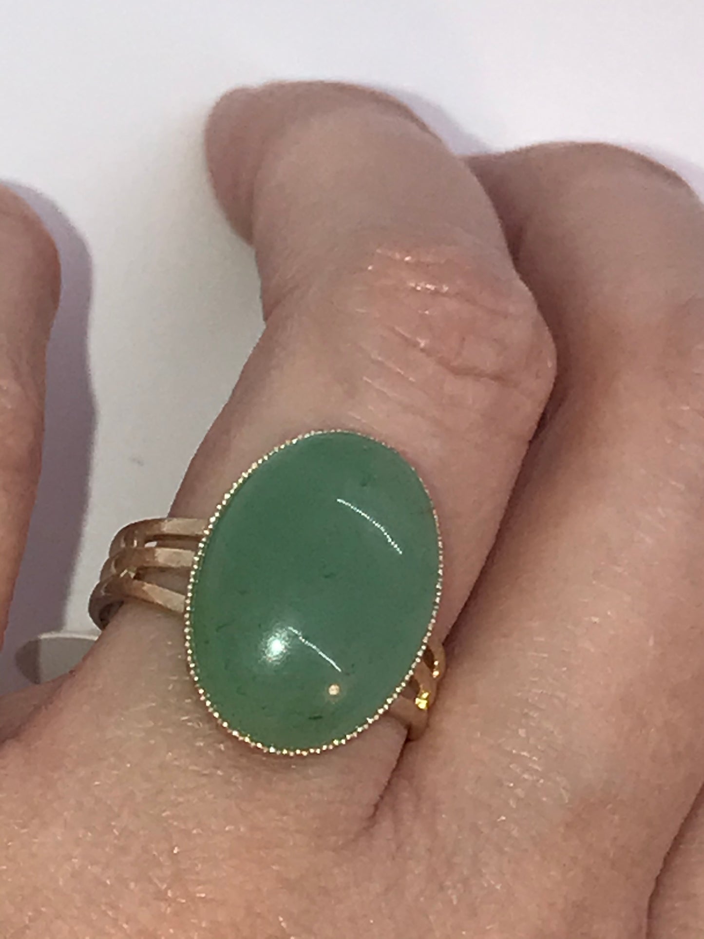 Silver Plated Green Aventurine Cab Ring, Sizeable