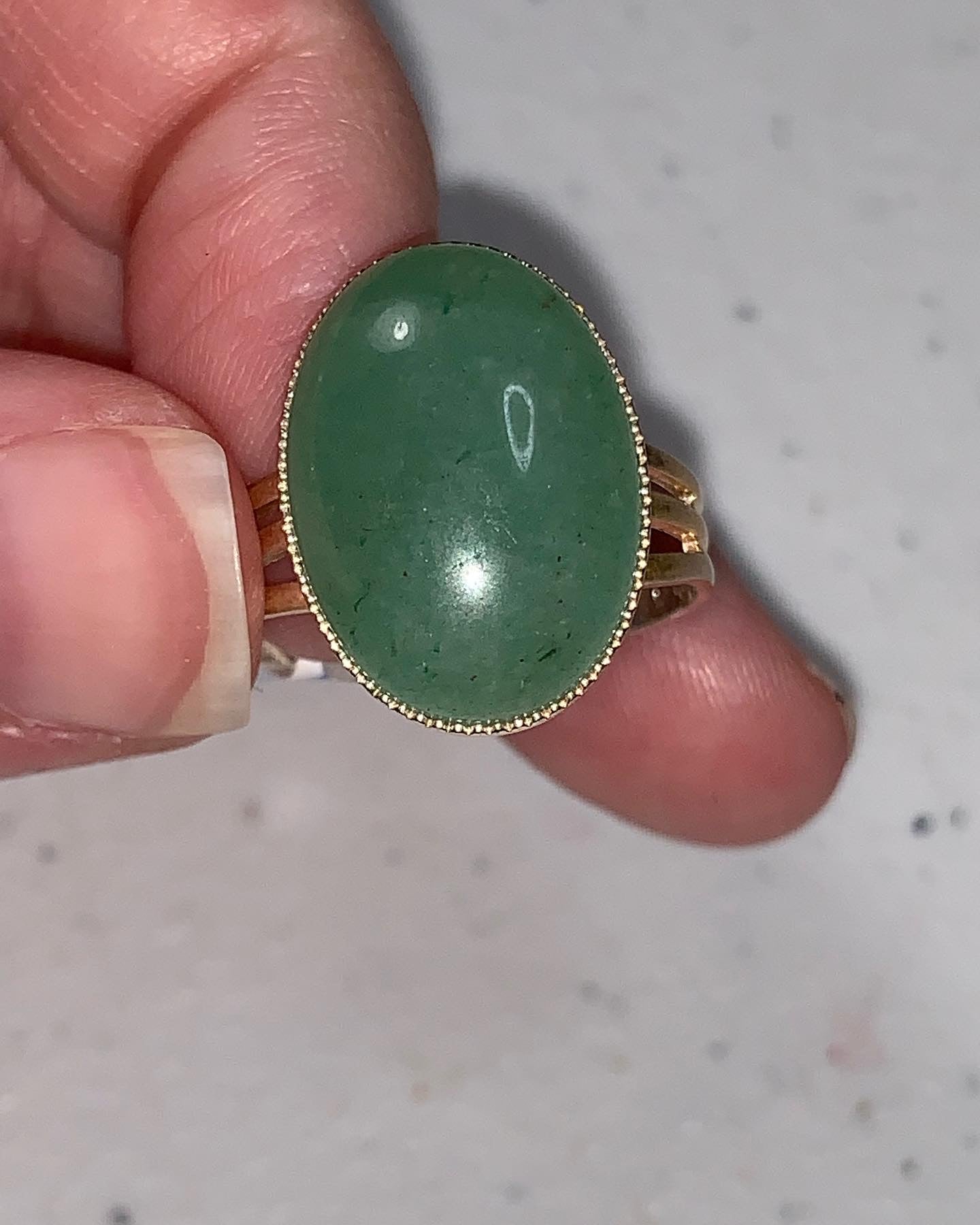 Silver Plated Green Aventurine Cab Ring, Sizeable