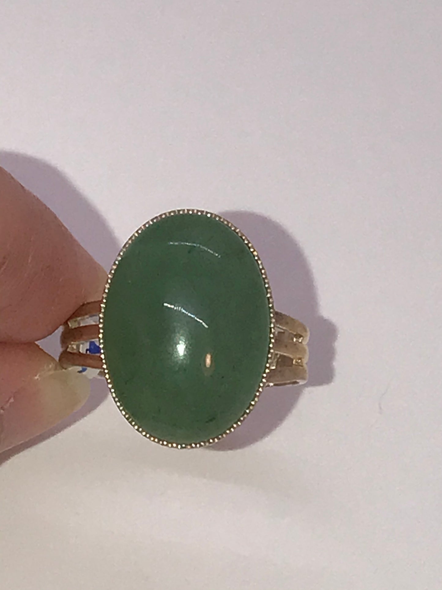 Silver Plated Green Aventurine Cab Ring, Sizeable
