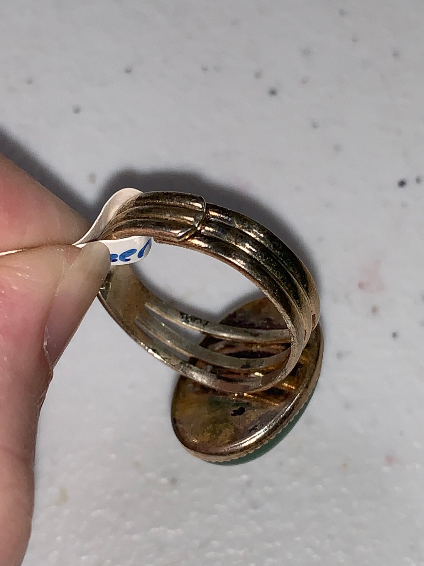 Silver Plated Green Aventurine Cab Ring, Sizeable