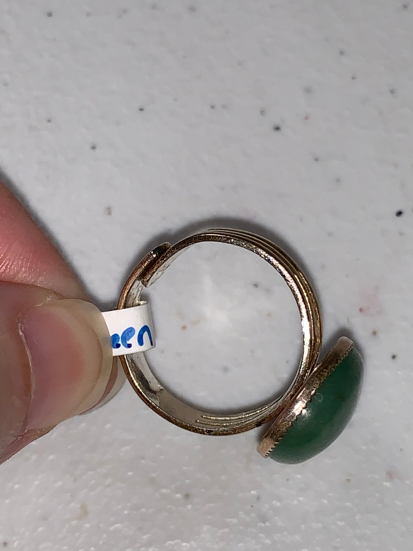 Silver Plated Green Aventurine Cab Ring, Sizeable