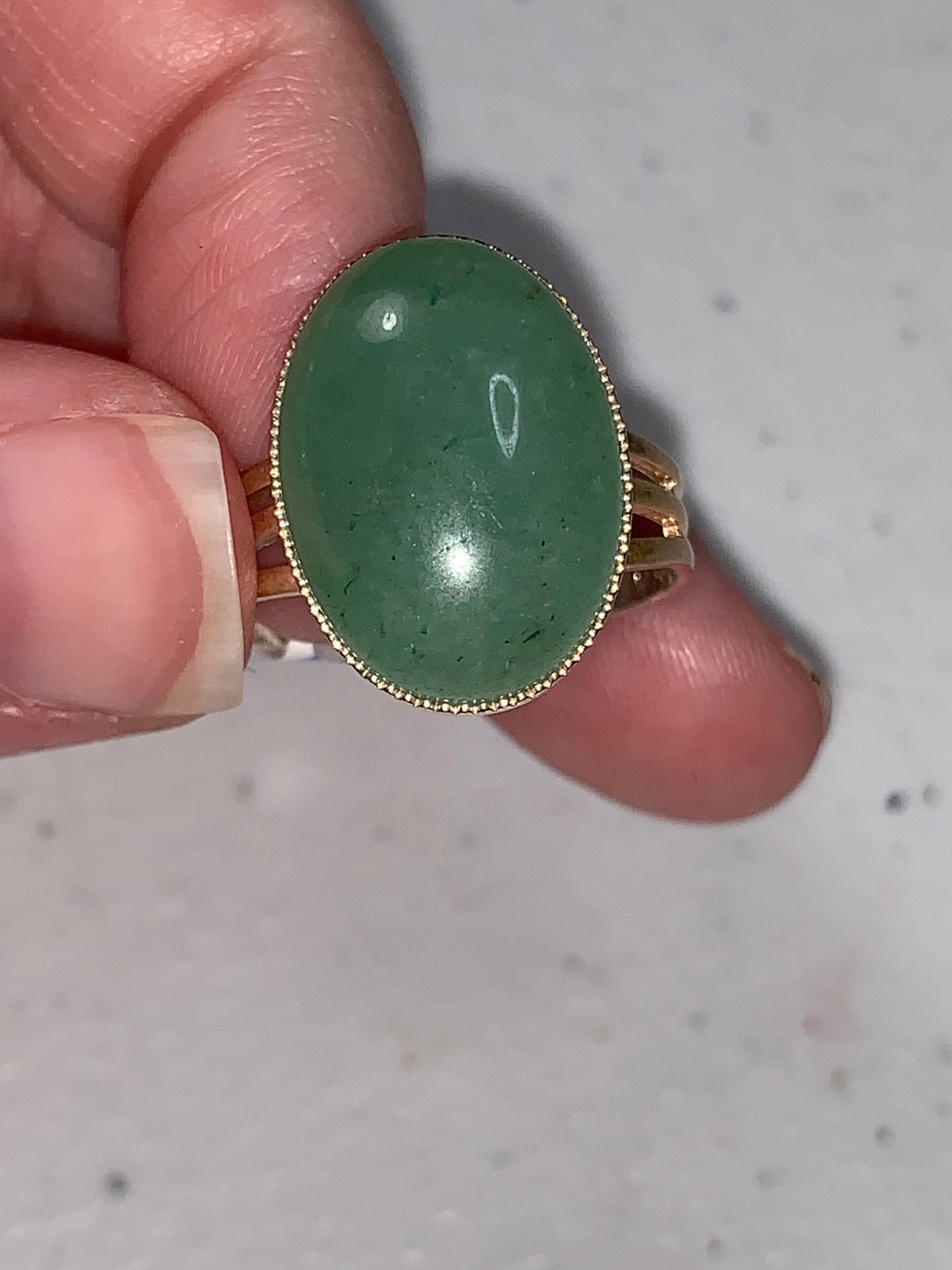 Silver Plated Green Aventurine Cab Ring, Sizeable