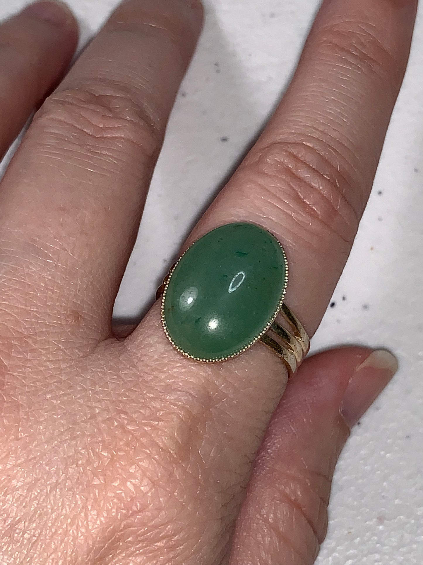 Silver Plated Green Aventurine Cab Ring, Sizeable