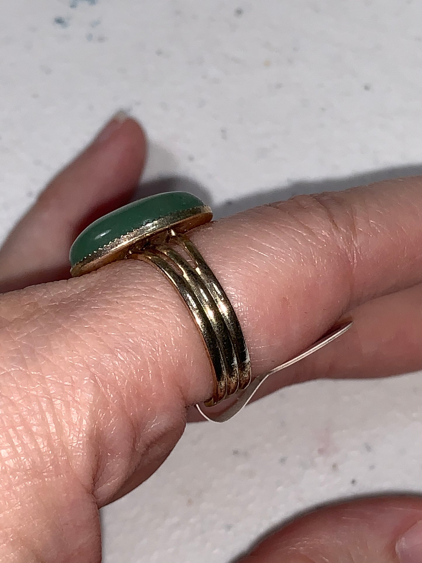 Silver Plated Green Aventurine Cab Ring, Sizeable