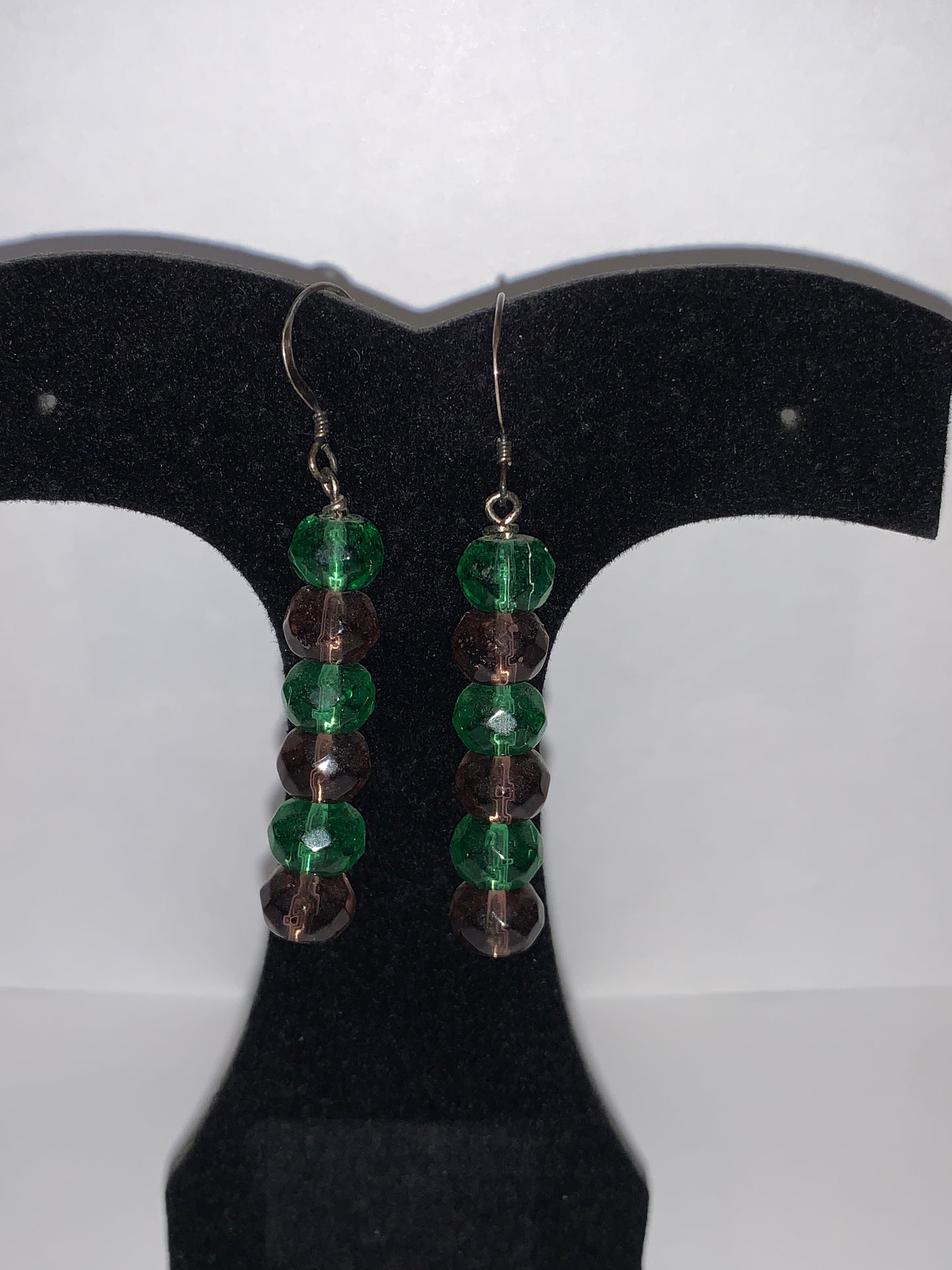 Green and Purple Czech Glass Dangle Earrings