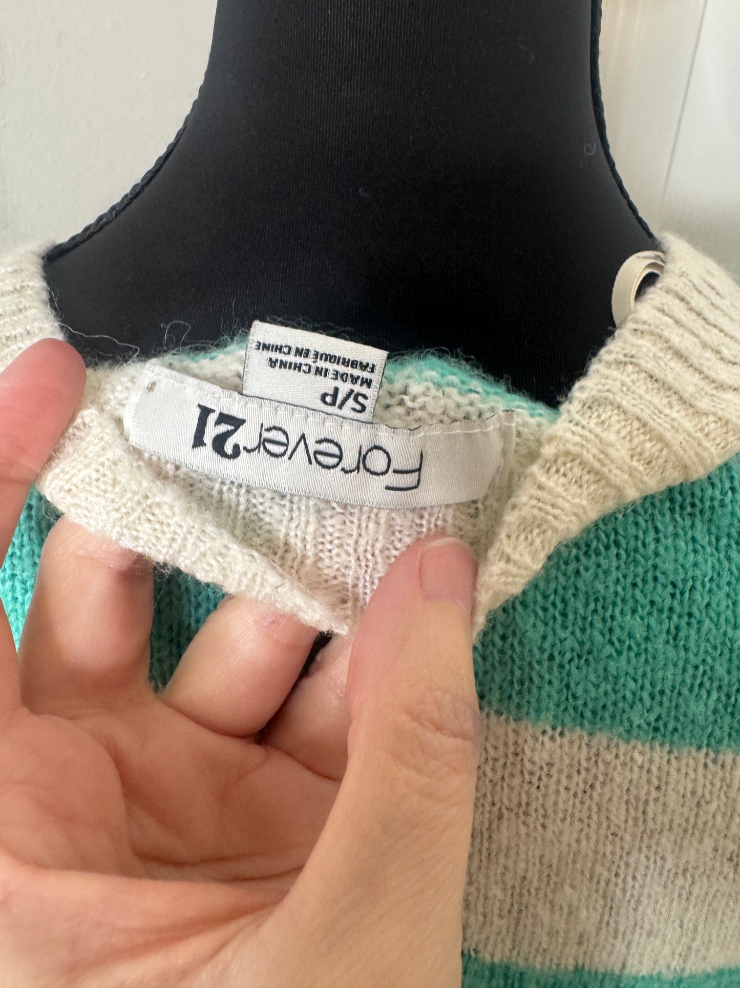 Green and white Forever 21 Sweater, Small