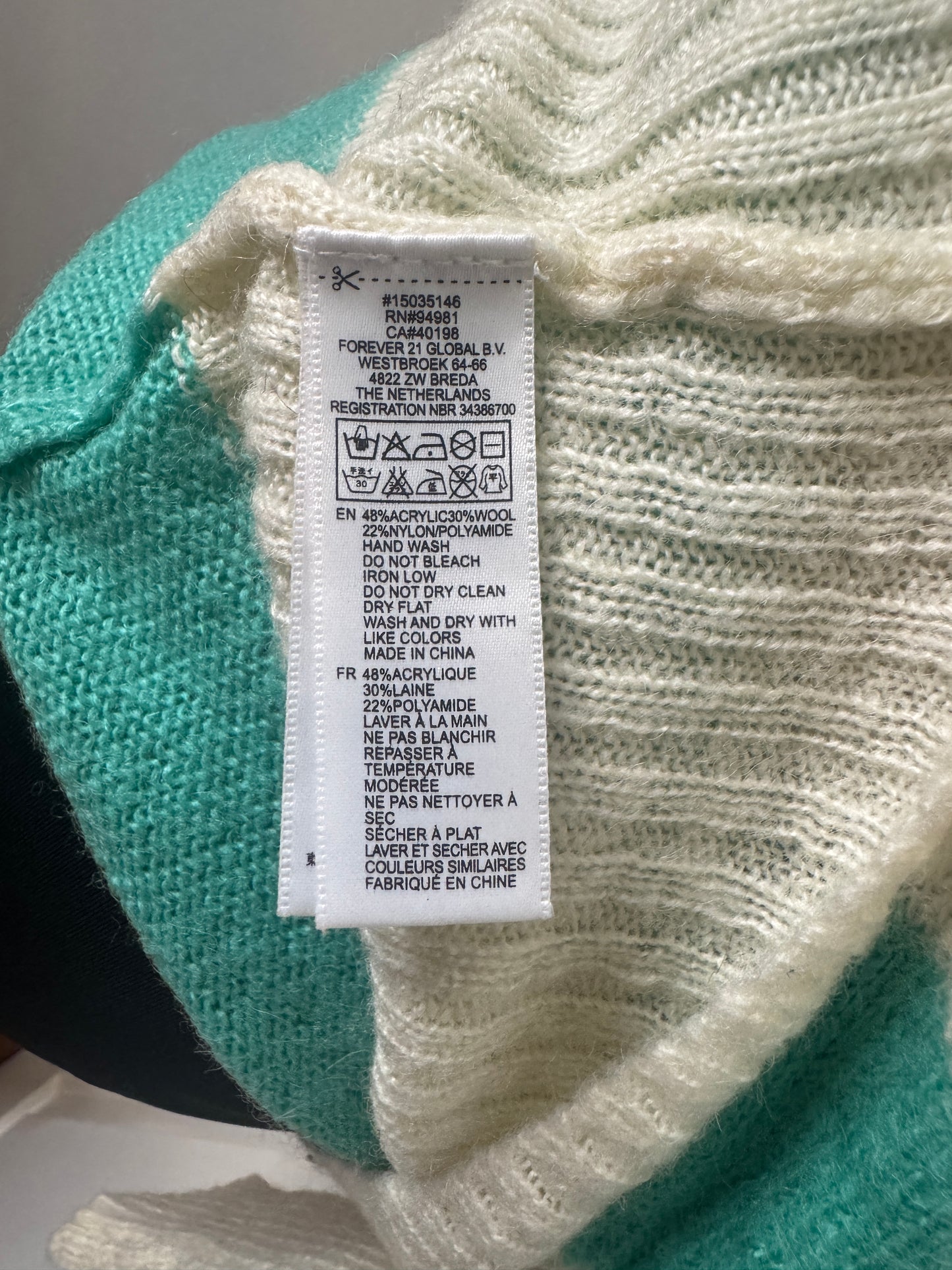 Green and white Forever 21 Sweater, Small