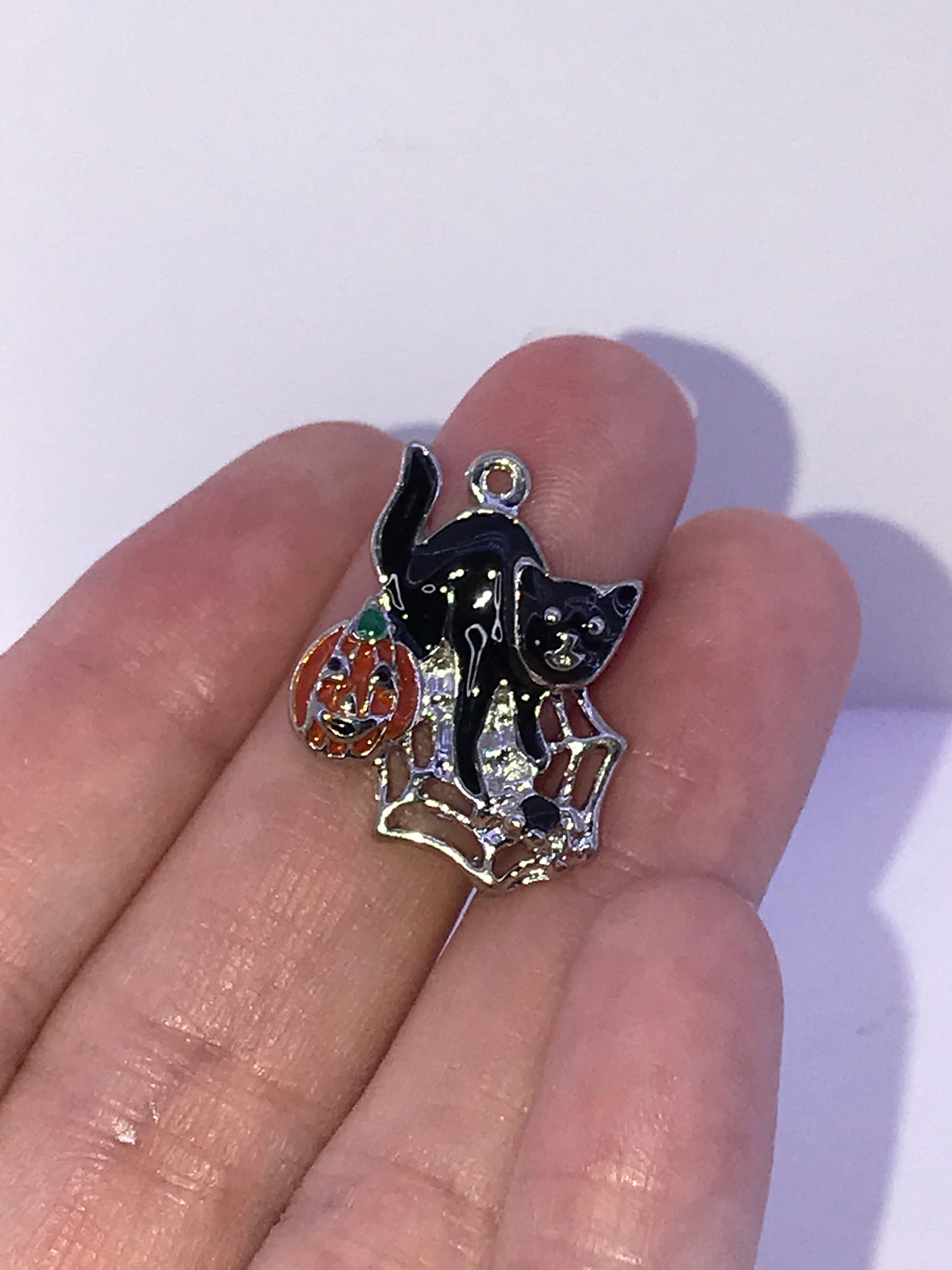 Halloween Cat with Spider Web Pendant